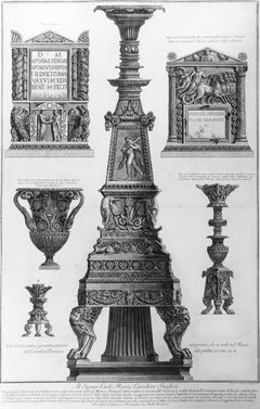 Vari Candelabri, un Vaso e Due Urne Cinerarie - Etching - 1778