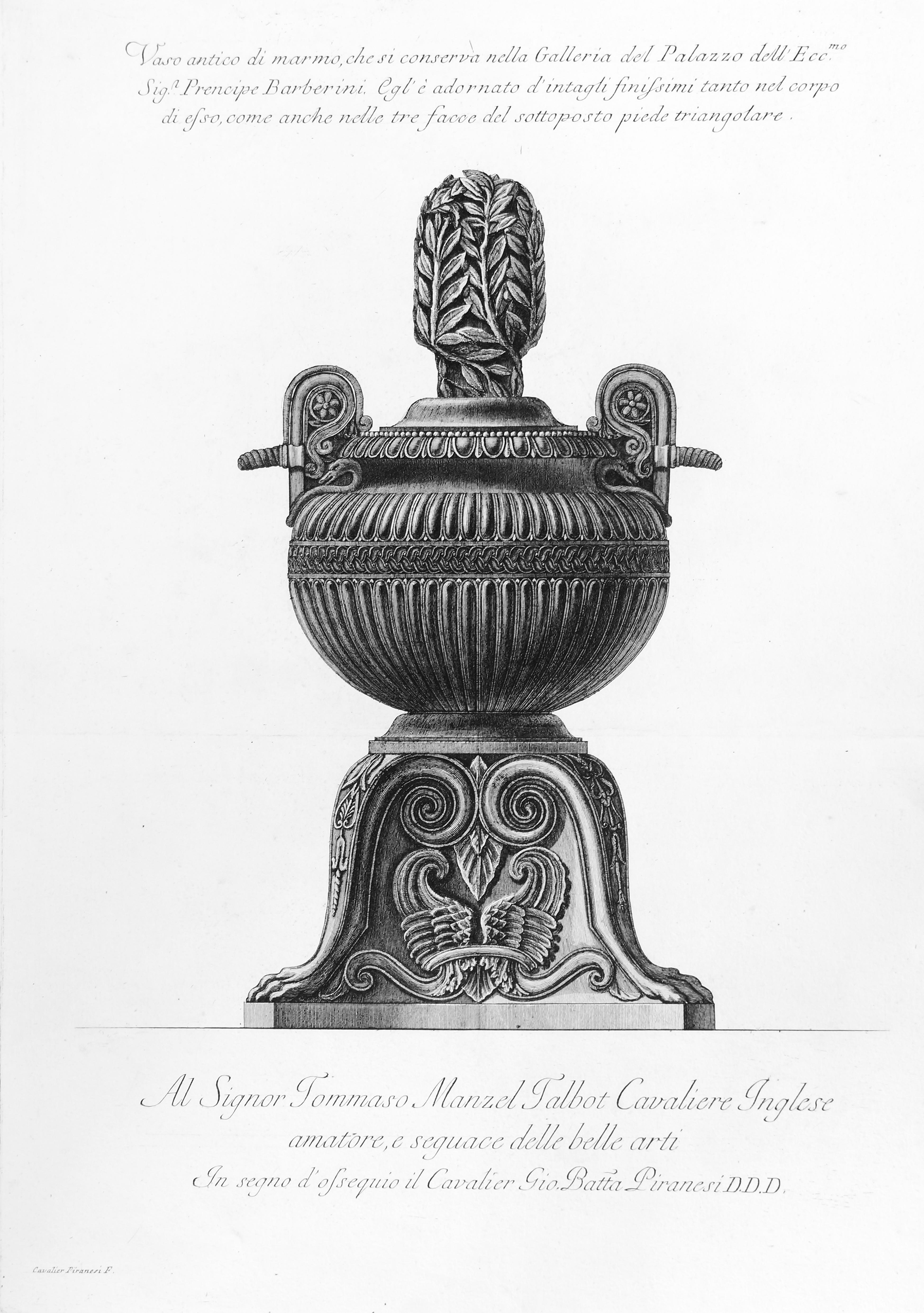 Giovanni Battista Piranesi Figurative Print - Vaso antico di marmo, che si conosceva nella Galleria... - Etching 1778