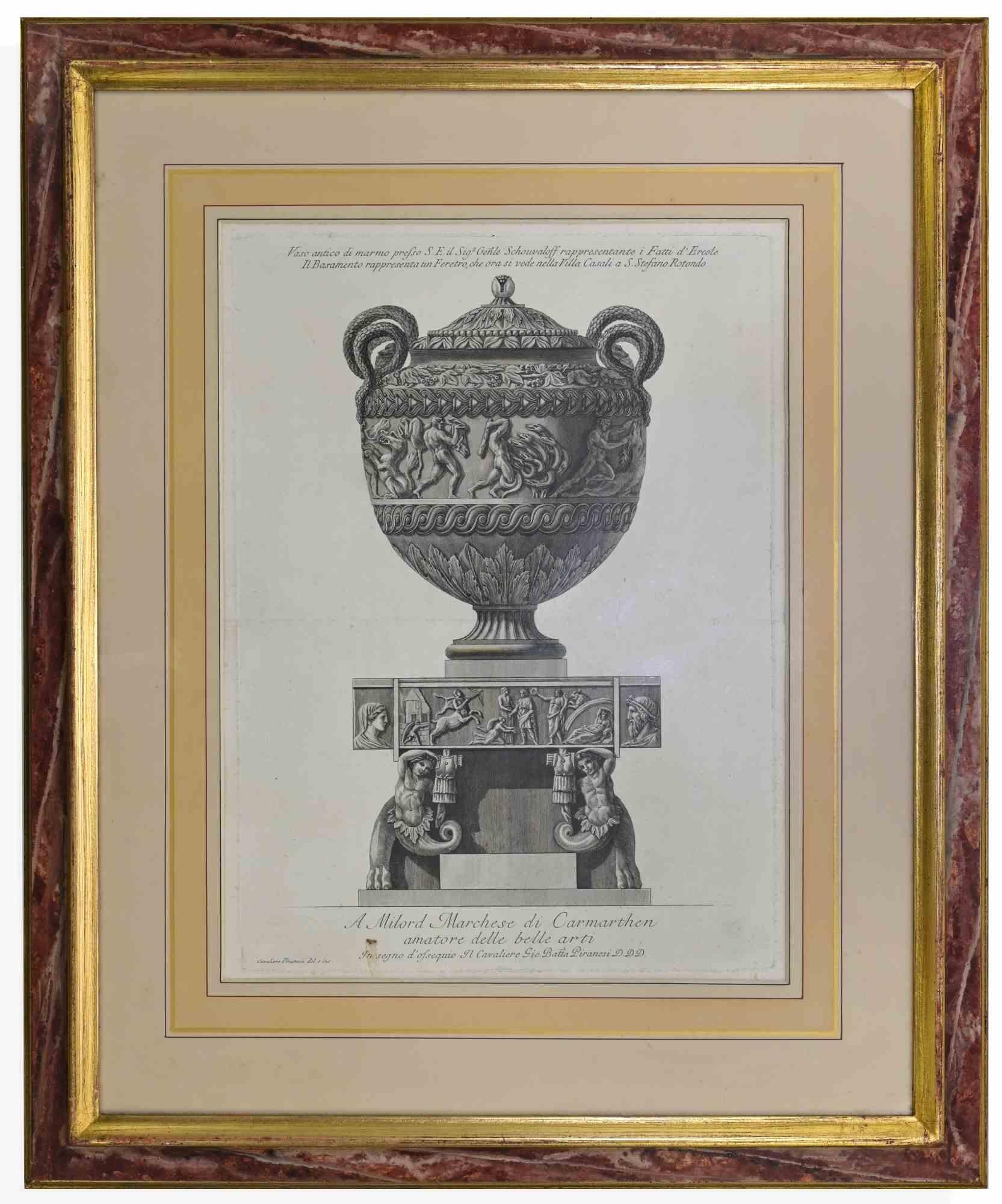 Landscape Print de Giovanni Battista Piranesi - Vaso Anzio di Marmo prensa S.E. il Sig. Schowvaloff-Grabado de G.B. Piranesi-1778
