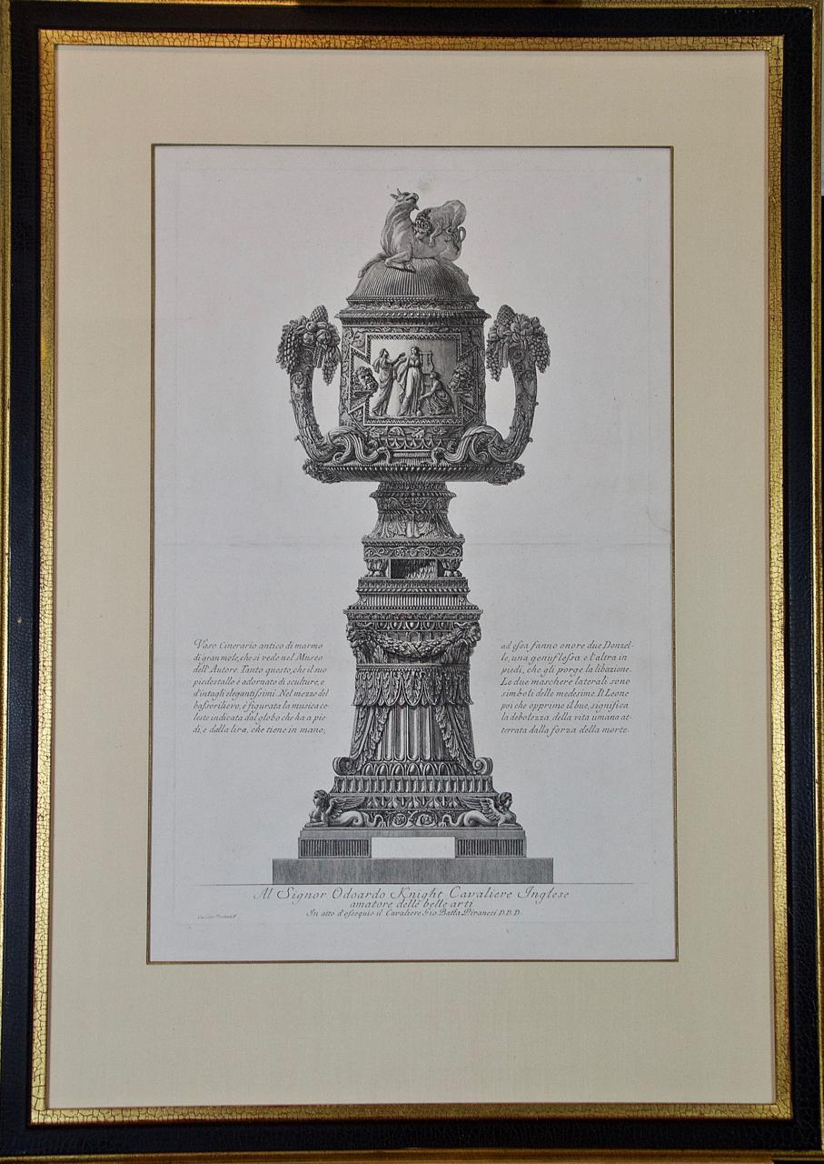 Giovanni Battista Piranesi Figurative Print - "Vaso Cinerario Antico" Piranesi Etching of Ancient Roman Architectural Objects