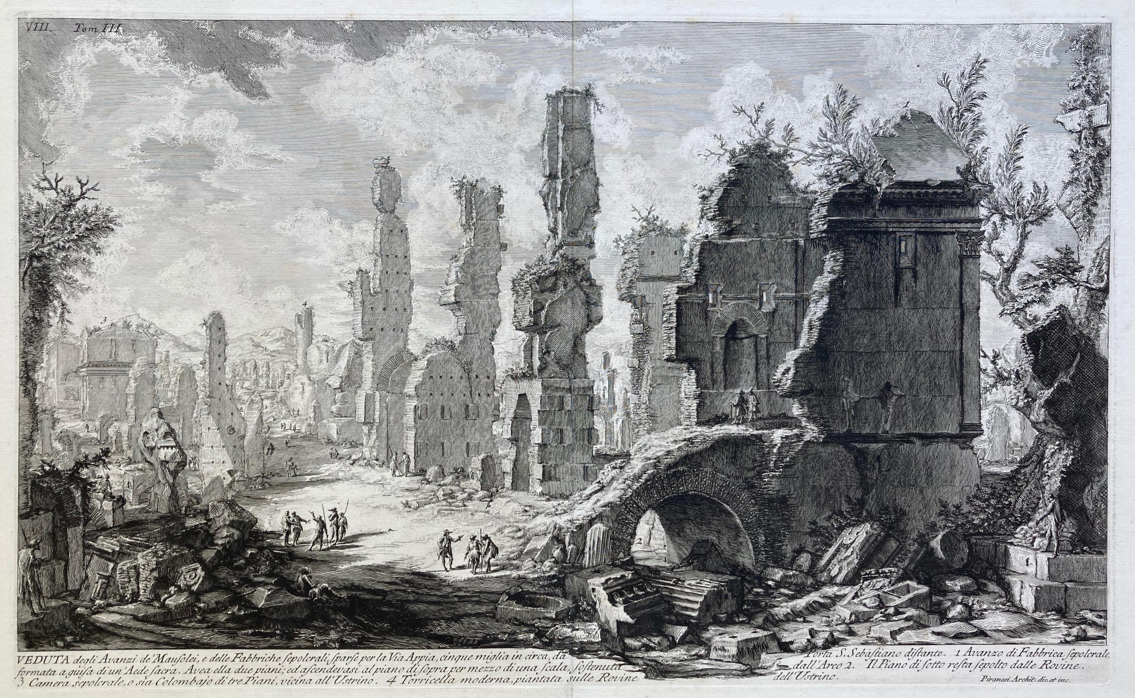 Landscape Print di Giovanni Battista Piranesi - VEDUTA DEGLI AVANZI De'MAUSOLEI E DELLE FABBRICHE......