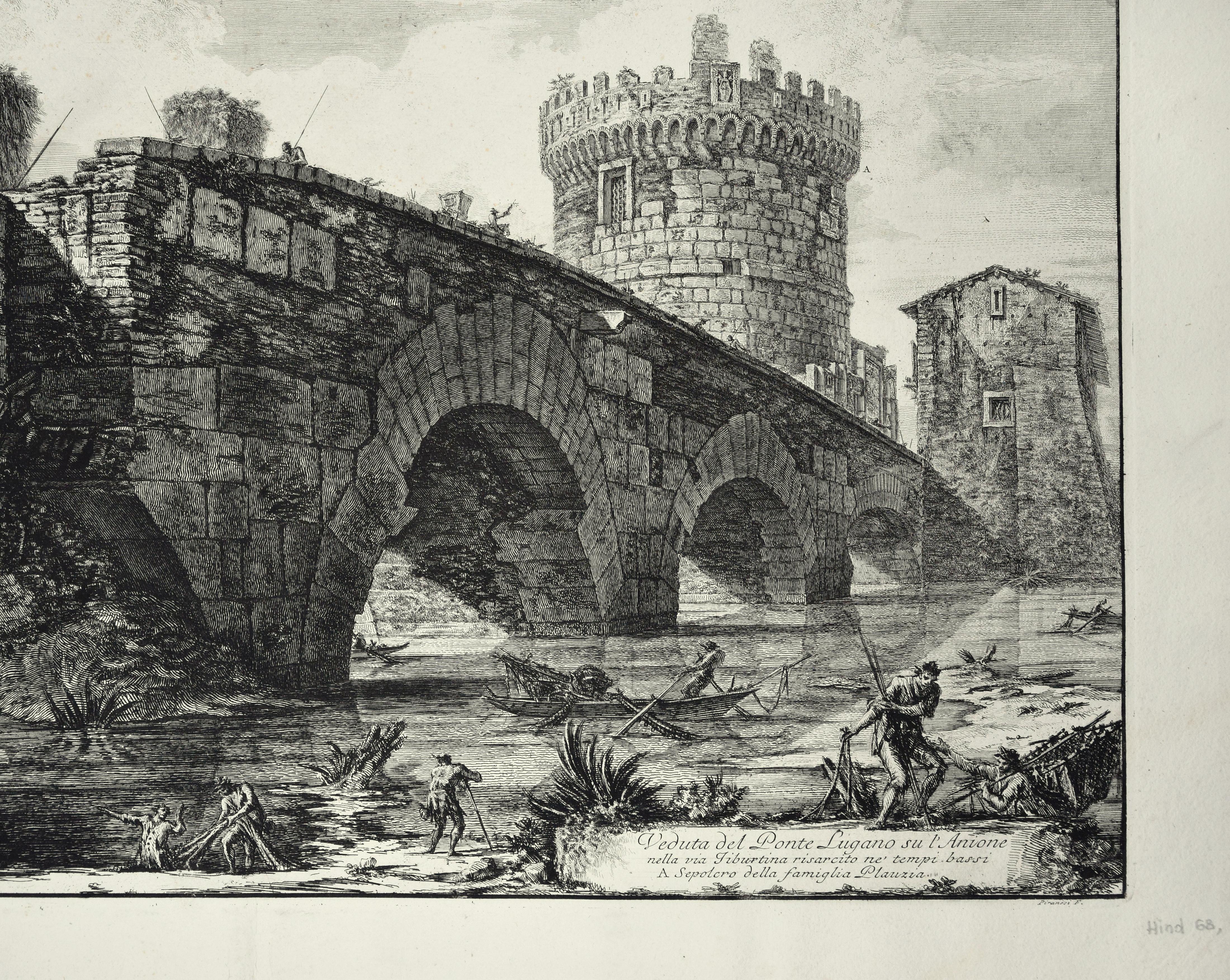 Veduta del Ponte Lugano sull'Anione - Aguafuerte de G. B. Piranesi - Print de Giovanni Battista Piranesi