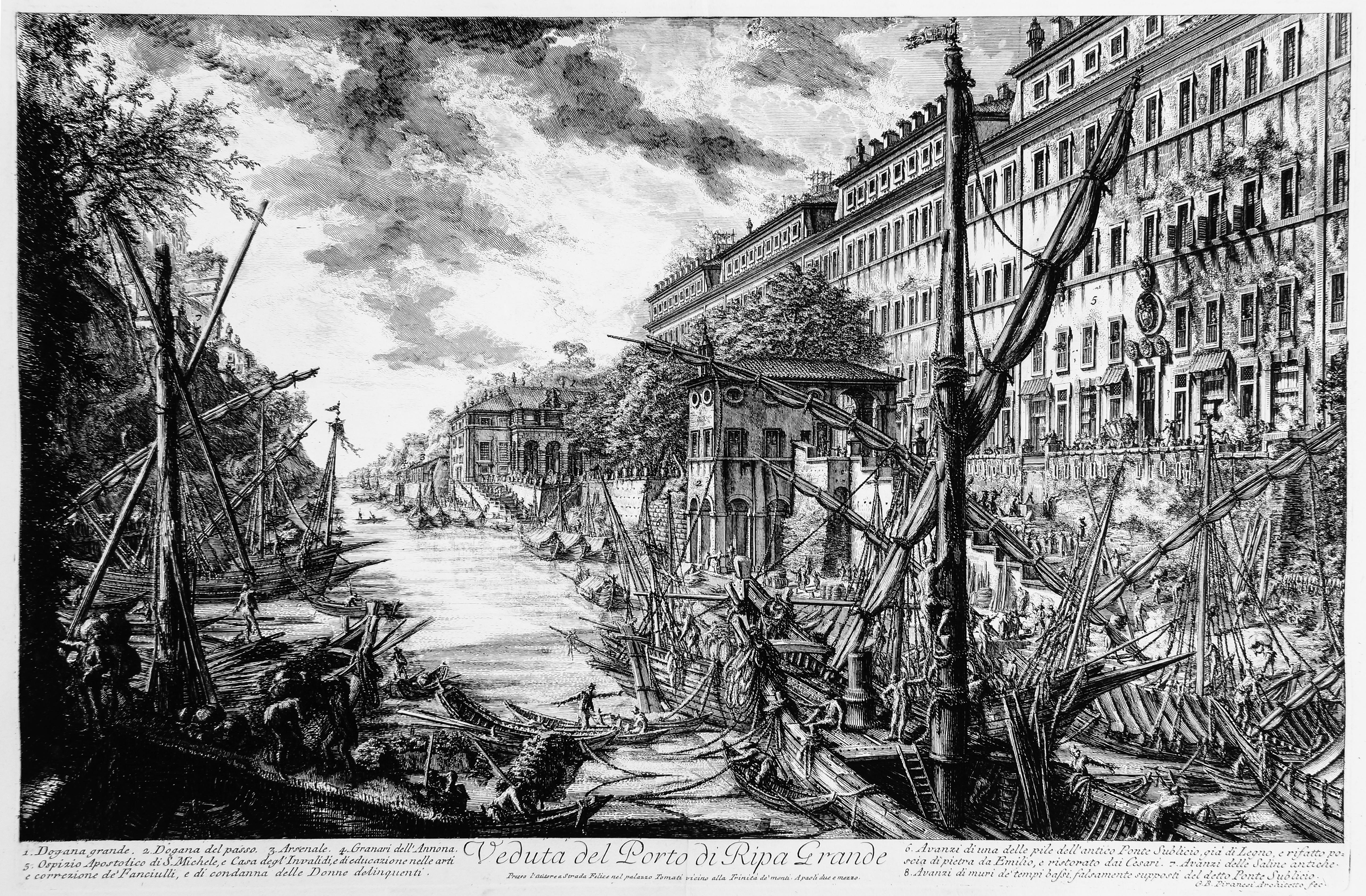 Giovanni Battista Piranesi Figurative Print - Veduta del Porto di Ripa Grande - View of the Port of Ripa Grande - 1753