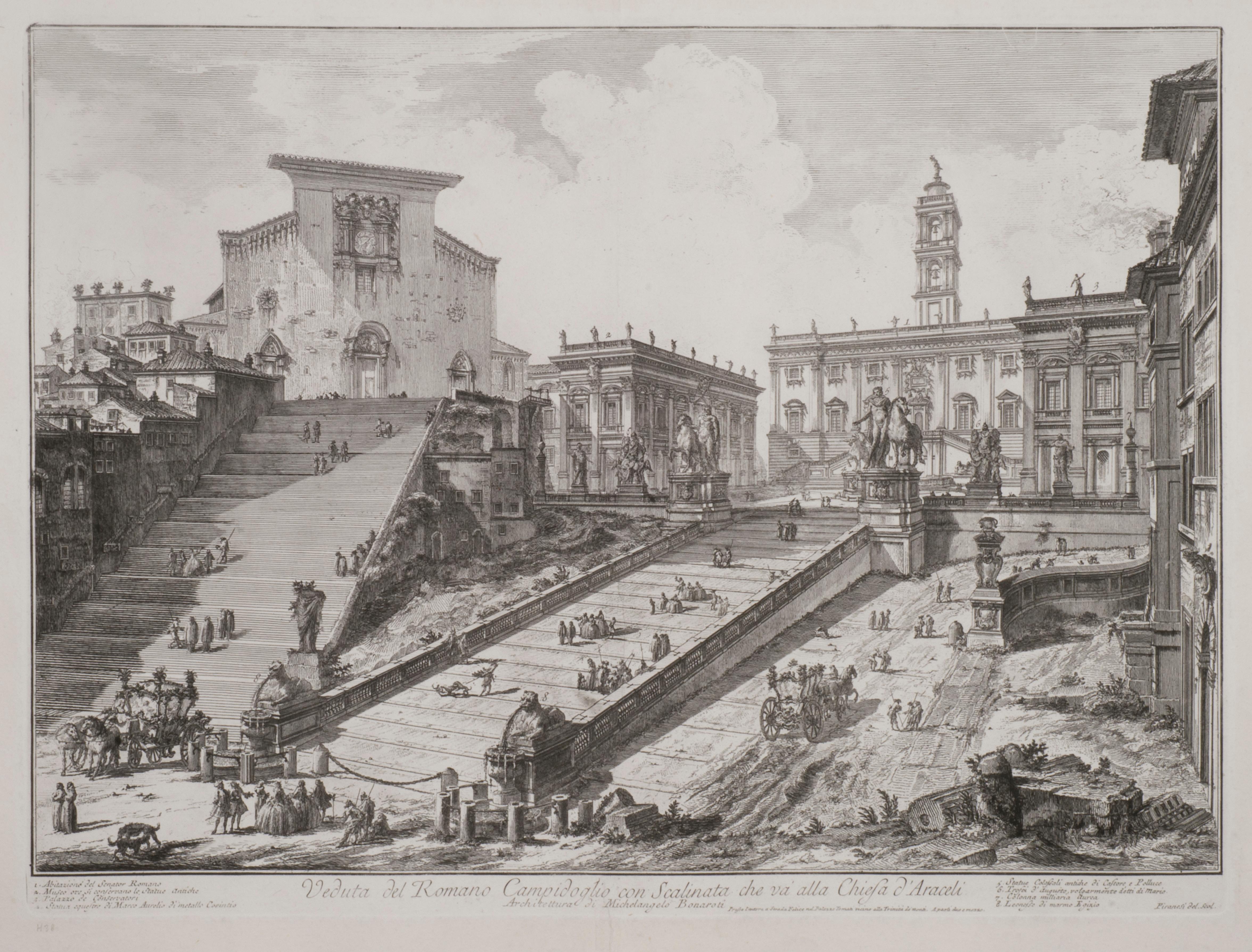 Giovanni Battista Piranesi Landscape Print - Veduta del Romano Camipidpglio con scalinata che va alla chisea d’Araceli (The C