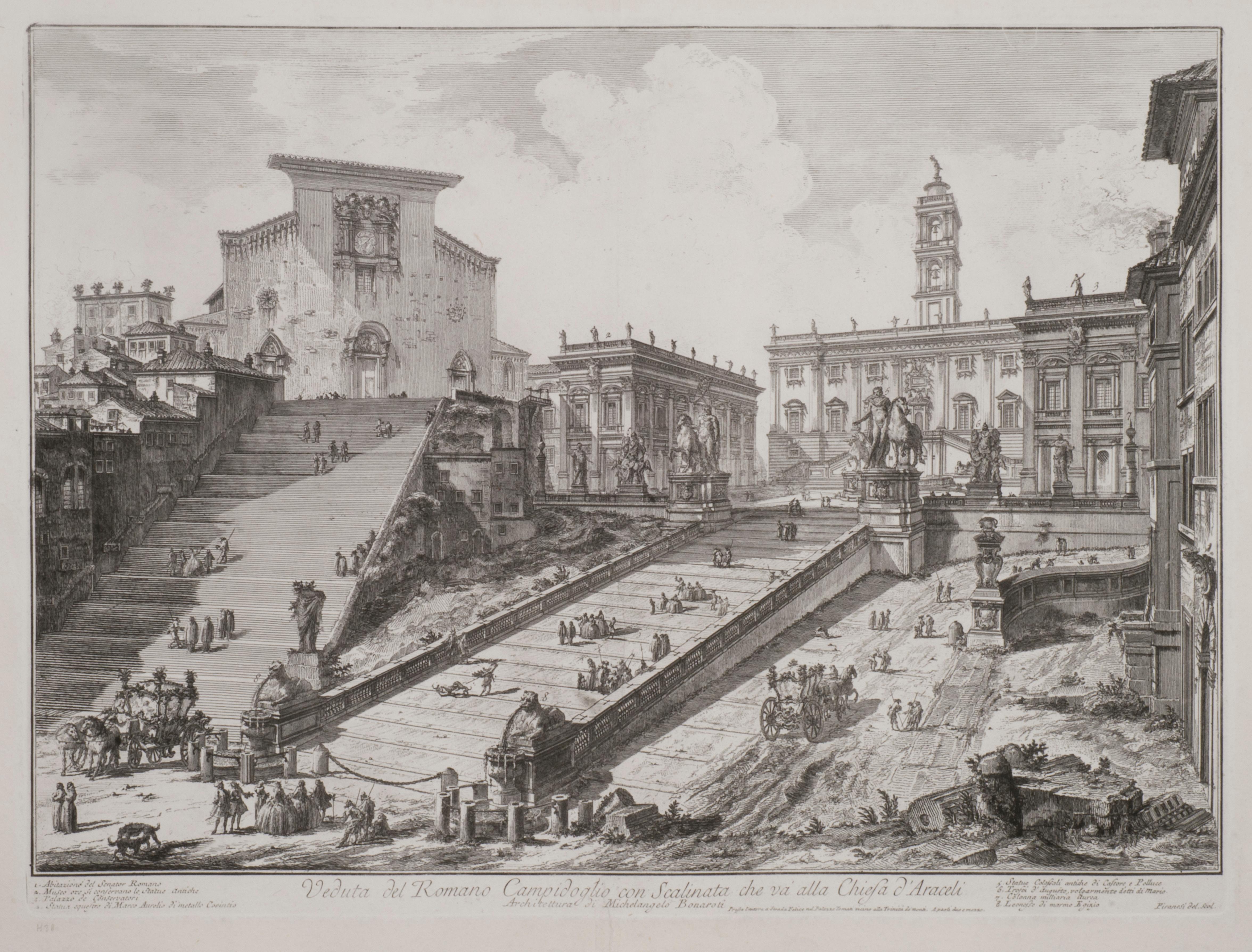 Landscape Print de Giovanni Battista Piranesi - Veduta del Romano Camipidpglio con scalinata che va alla chisea d'Araceli (La C