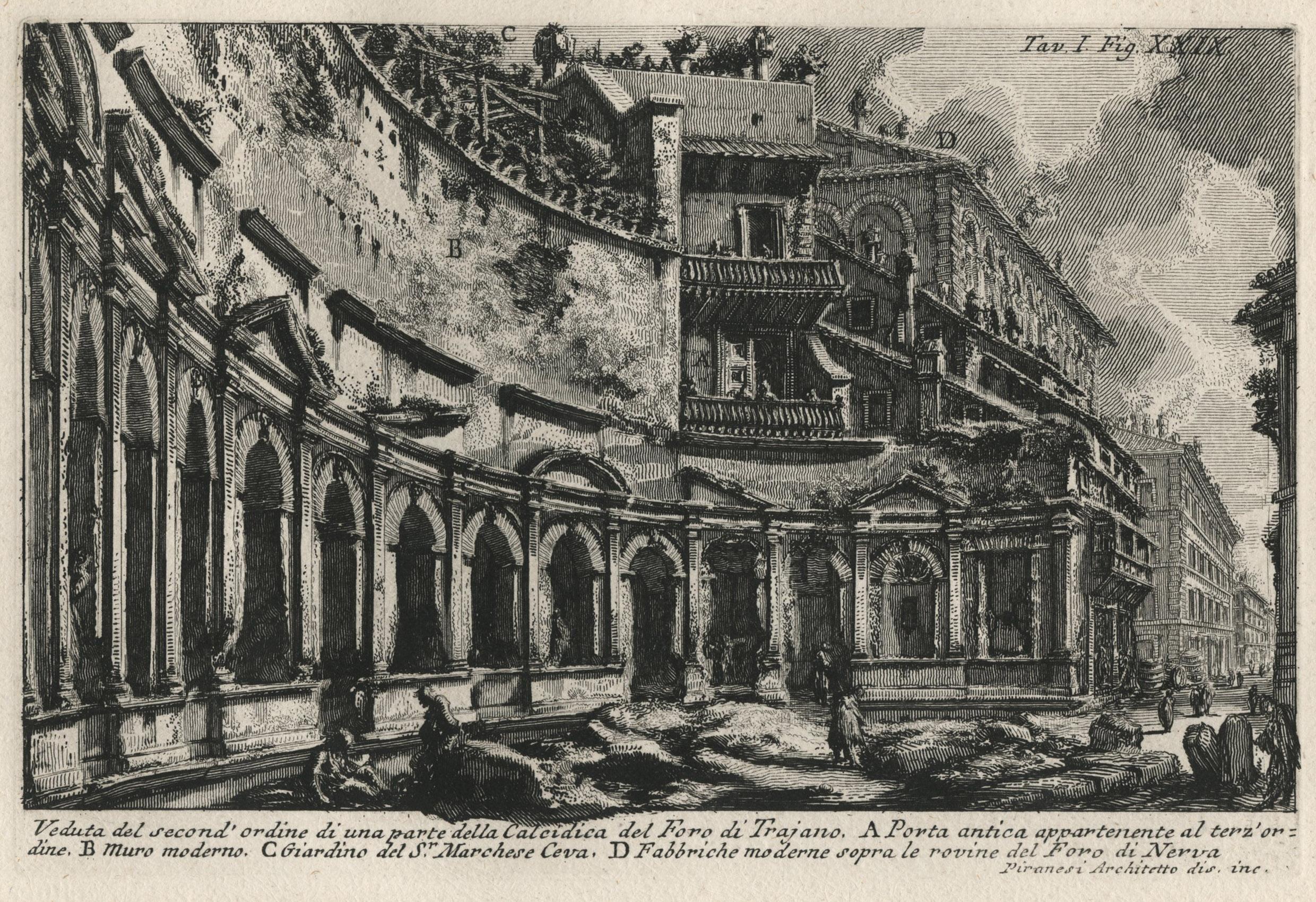 Giovanni Battista Piranesi Landscape Print - Veduta del second’ordine di una parte della Calcidica del Foro di Trajano