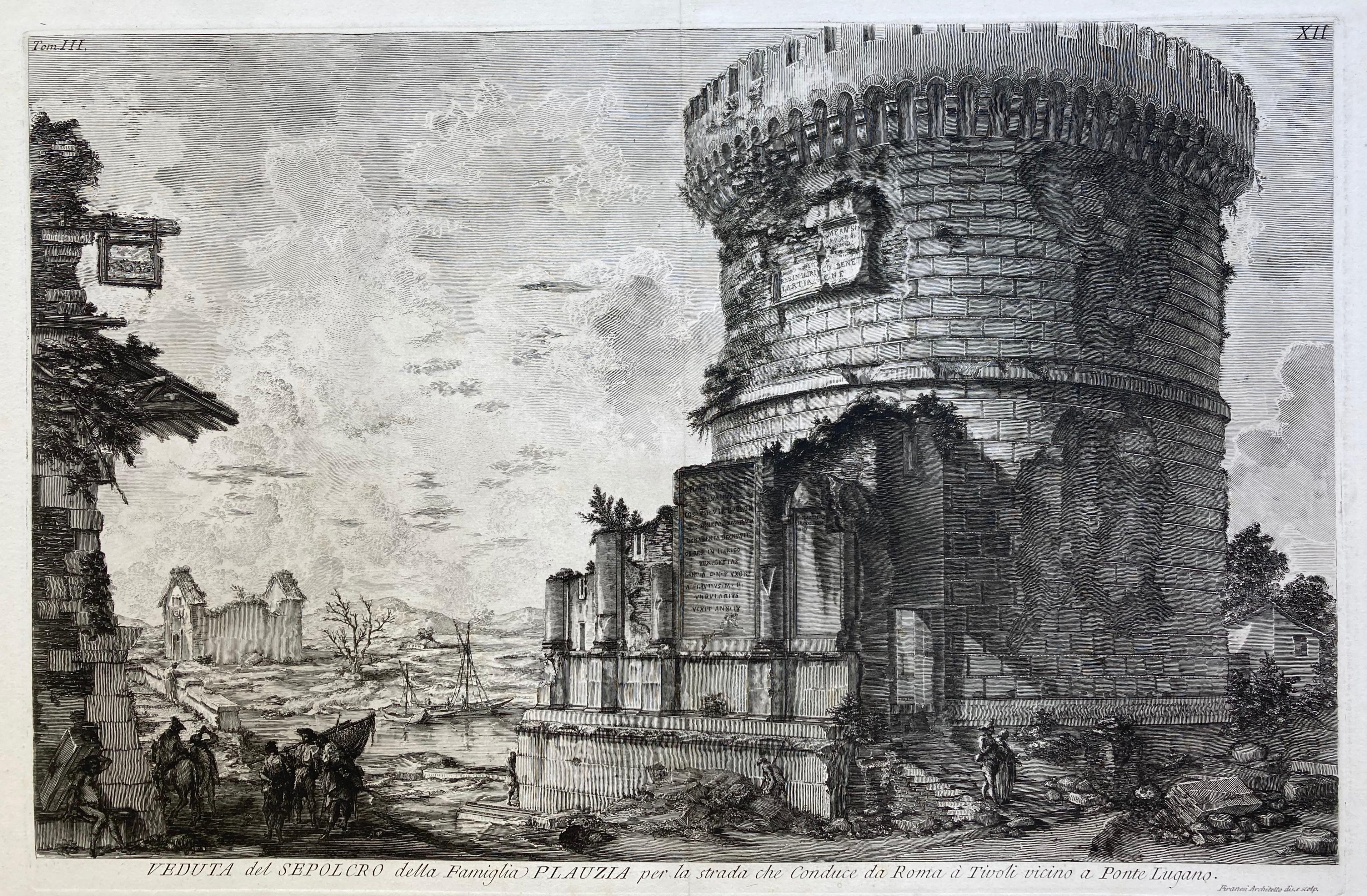 Giovanni Battista Piranesi Landscape Print – VEDUTA del SEPOLCRO della Famiglia PLAUZIA per la strada che Conduce da Roma....