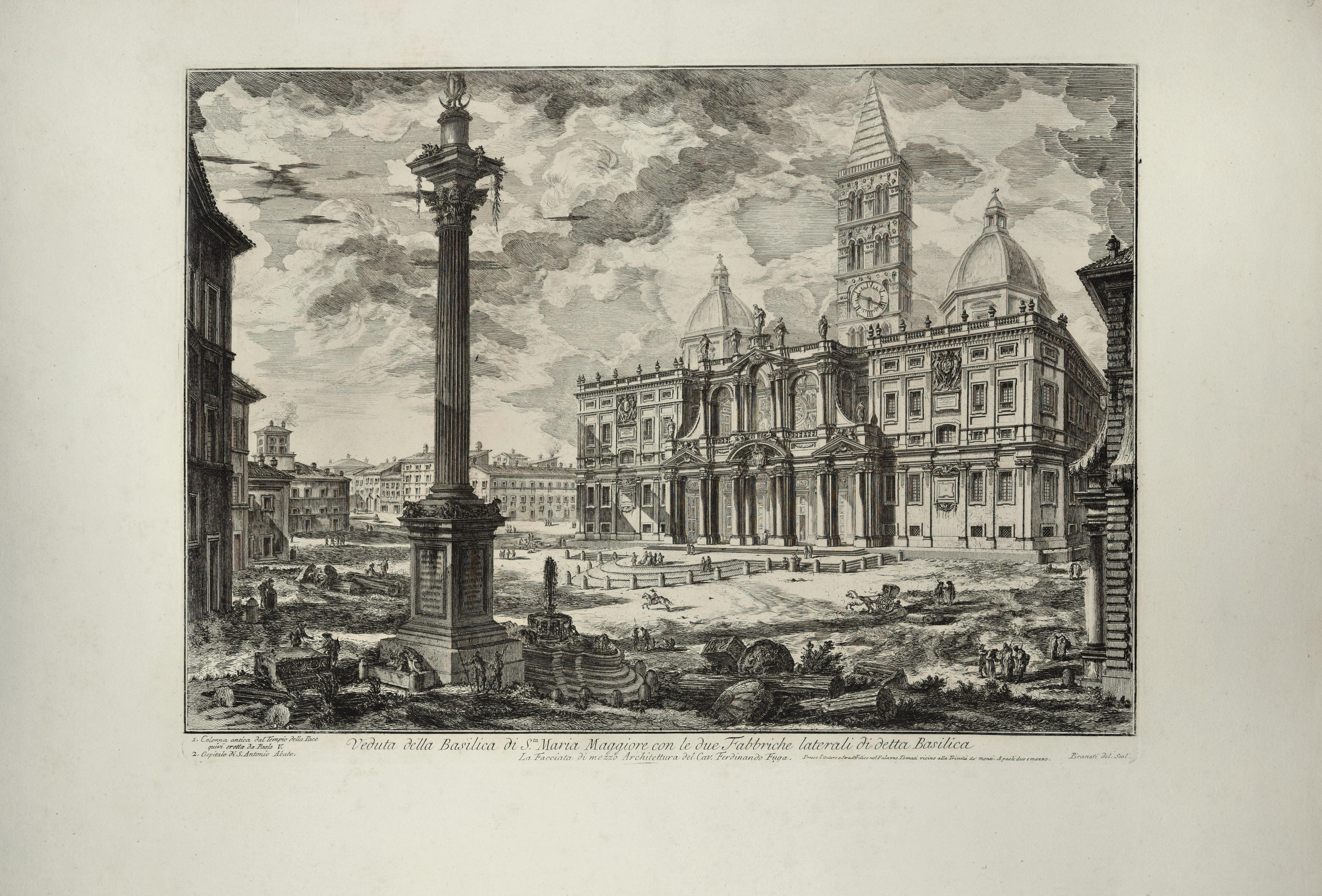 Giovanni Battista Piranesi Landscape Print - Veduta Della Basilica Di S. Maria Maggiore Con Le Due Fabbriche Laterali...