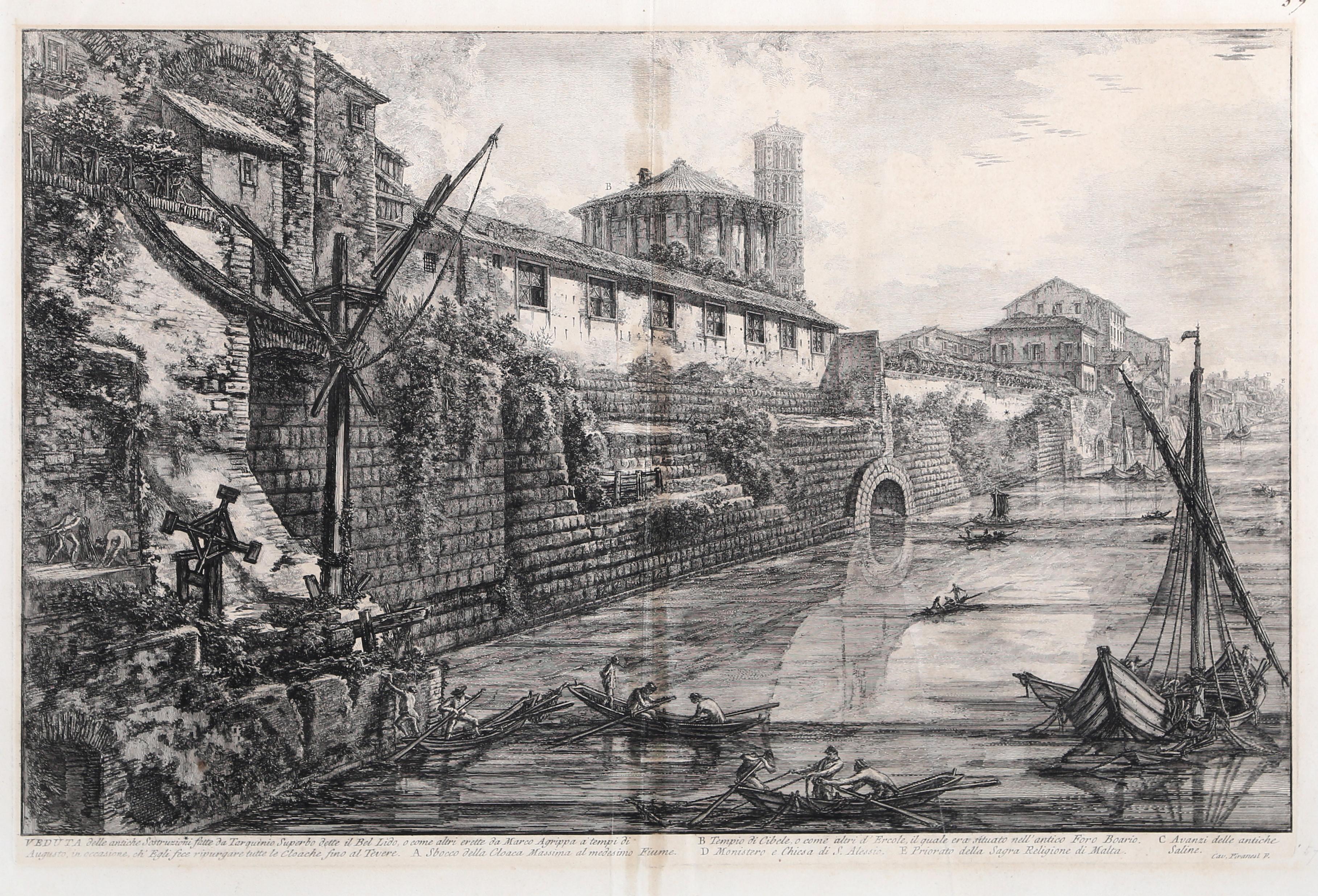 Veduta delle Antiche Sostruzioni, Grabado antiguo de paisaje urbano de Giovanni Piranesi