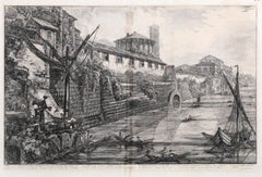 Veduta delle Antiche Sostruzioni, Grabado antiguo de paisaje urbano de Giovanni Piranesi