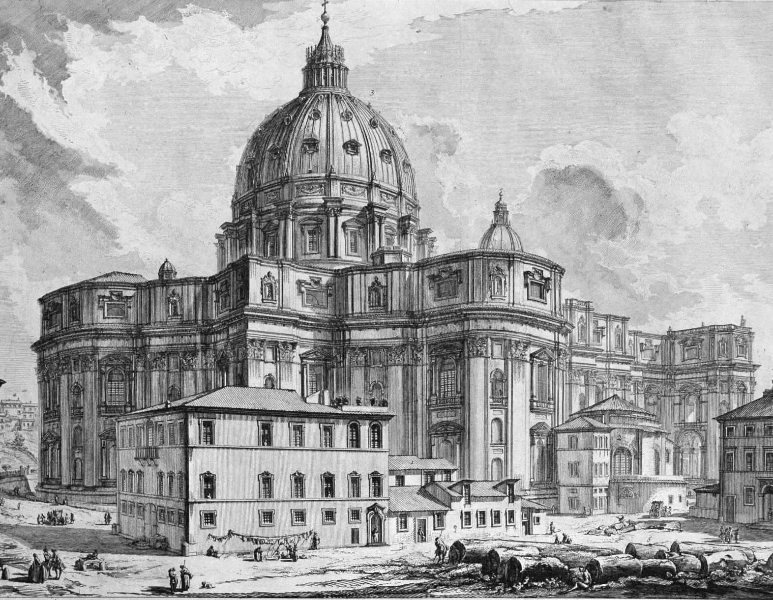Veduta dell'extérieur della gran Basilica di S. Pietro au Vatican  - Maîtres anciens Print par Giovanni Battista Piranesi