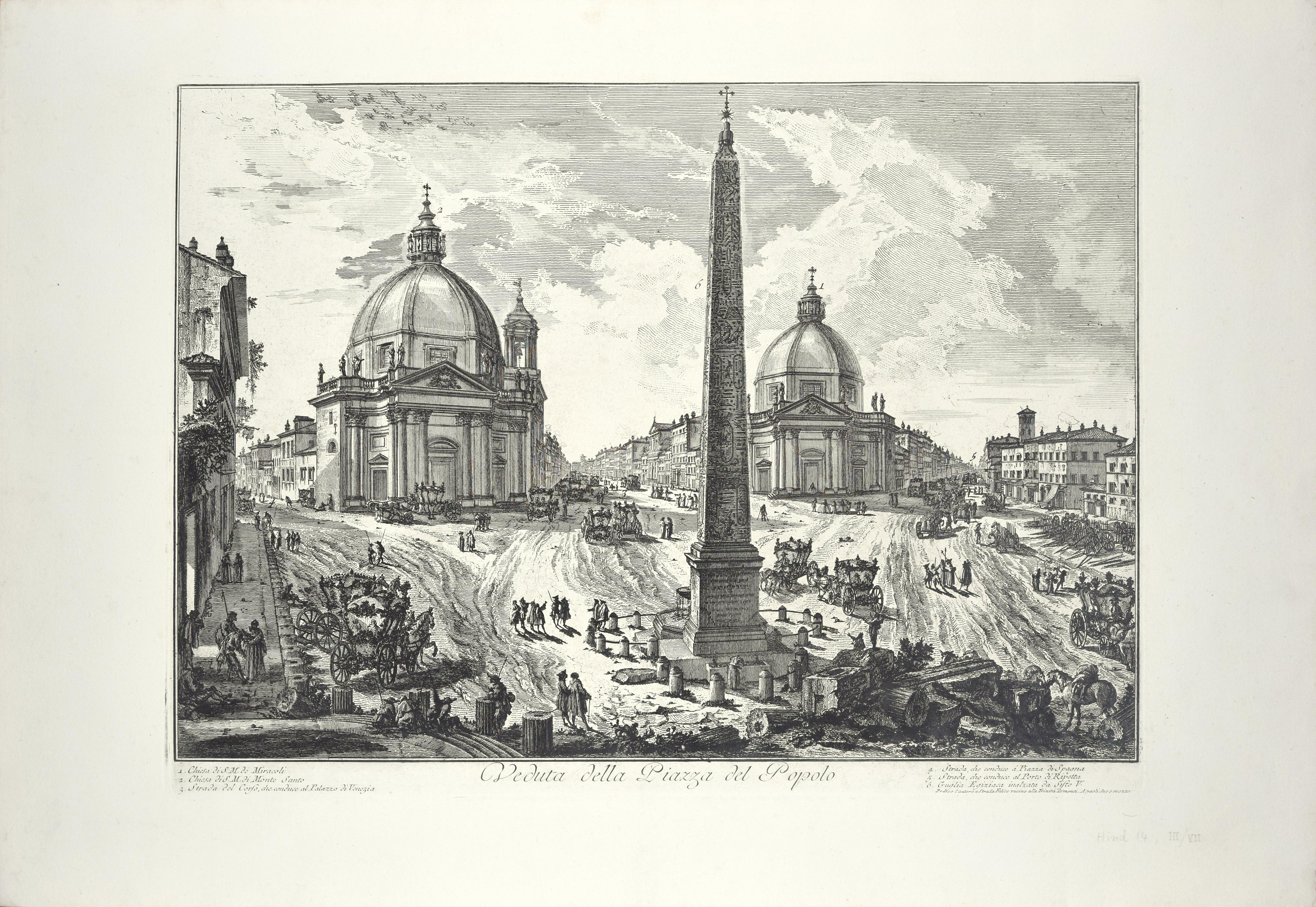 Giovanni Battista Piranesi Landscape Print - Veduta di Piazza del Popolo - Etching by G. B. Piranesi