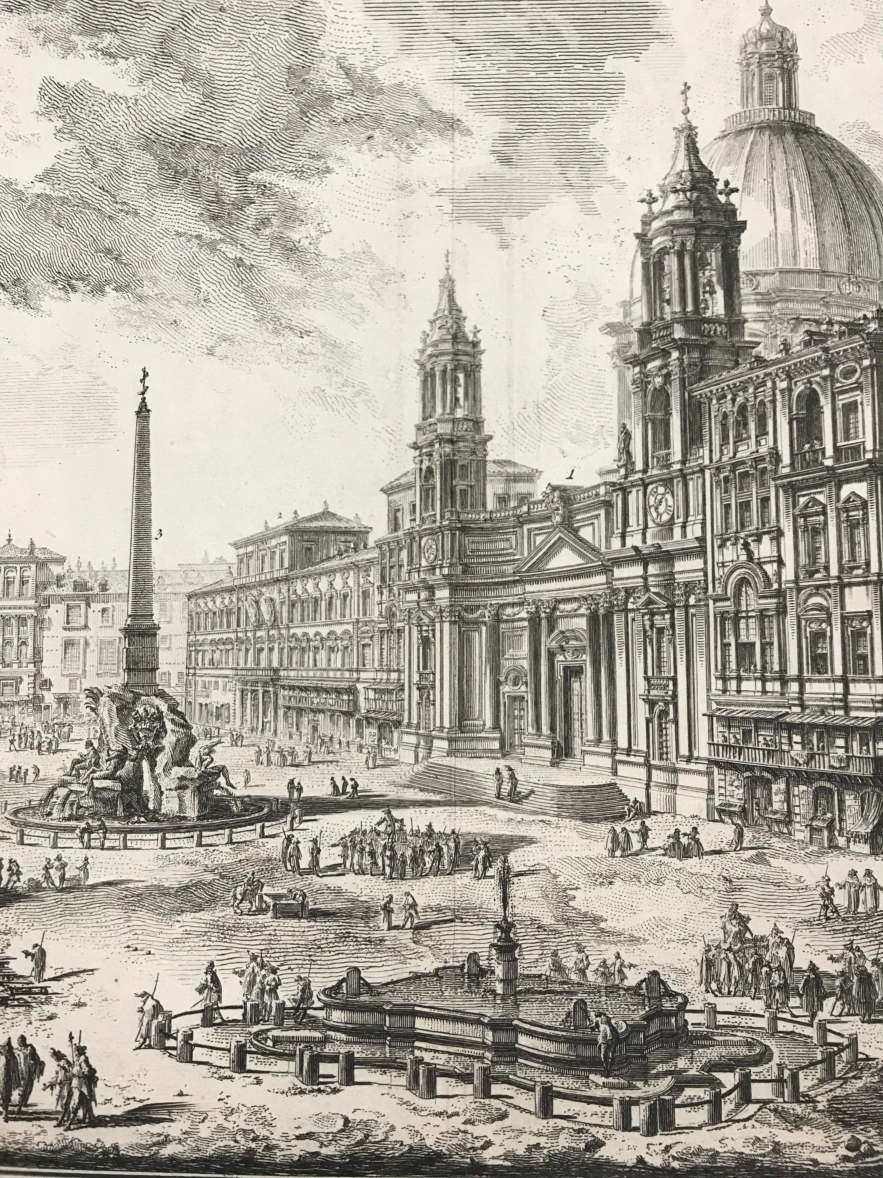 Veduta di Piazza Navona sopra le Rovine del Circo Agonale (Vedova di Piazza Navona sopra le Rovine del Circo) - Gris Landscape Print par Giovanni Battista Piranesi
