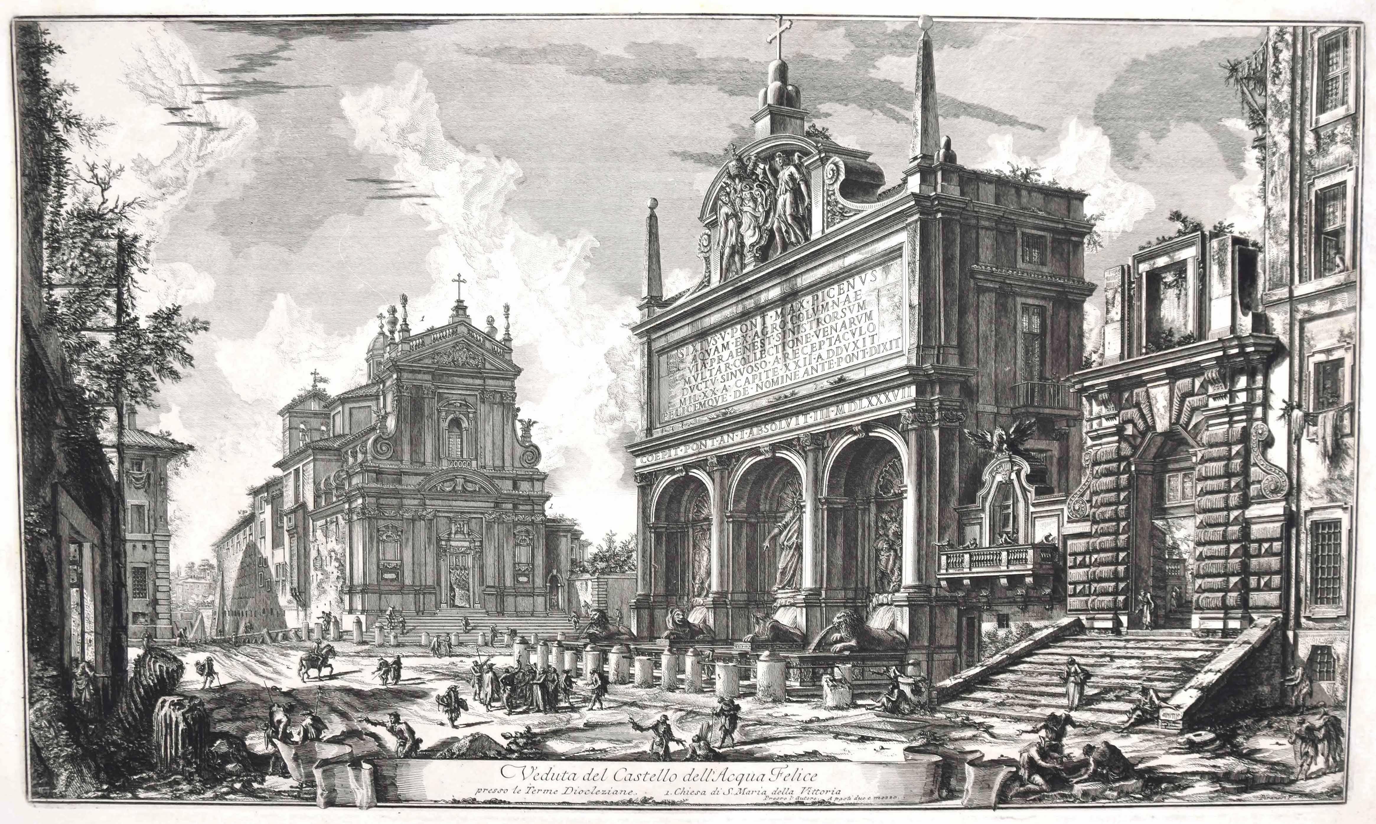 Ansicht des Castello dell''Acqua Felice - Radierung von G. B. Piranesi - 1751 – Print von Giovanni Battista Piranesi