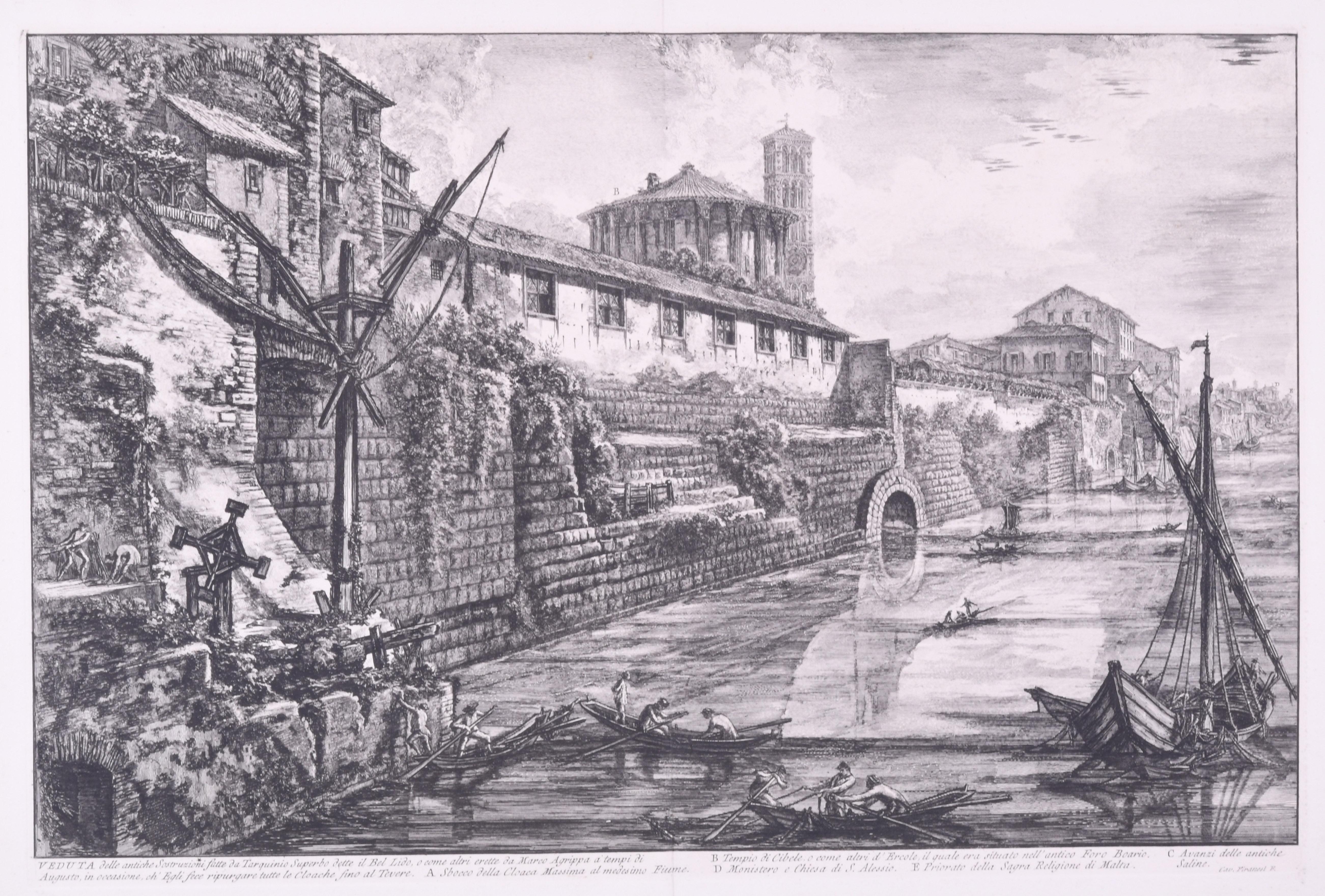 Giovanni Battista Piranesi Landscape Print - View of the Ancient Structure built by Tarquinius Superbus called the Bel Lido