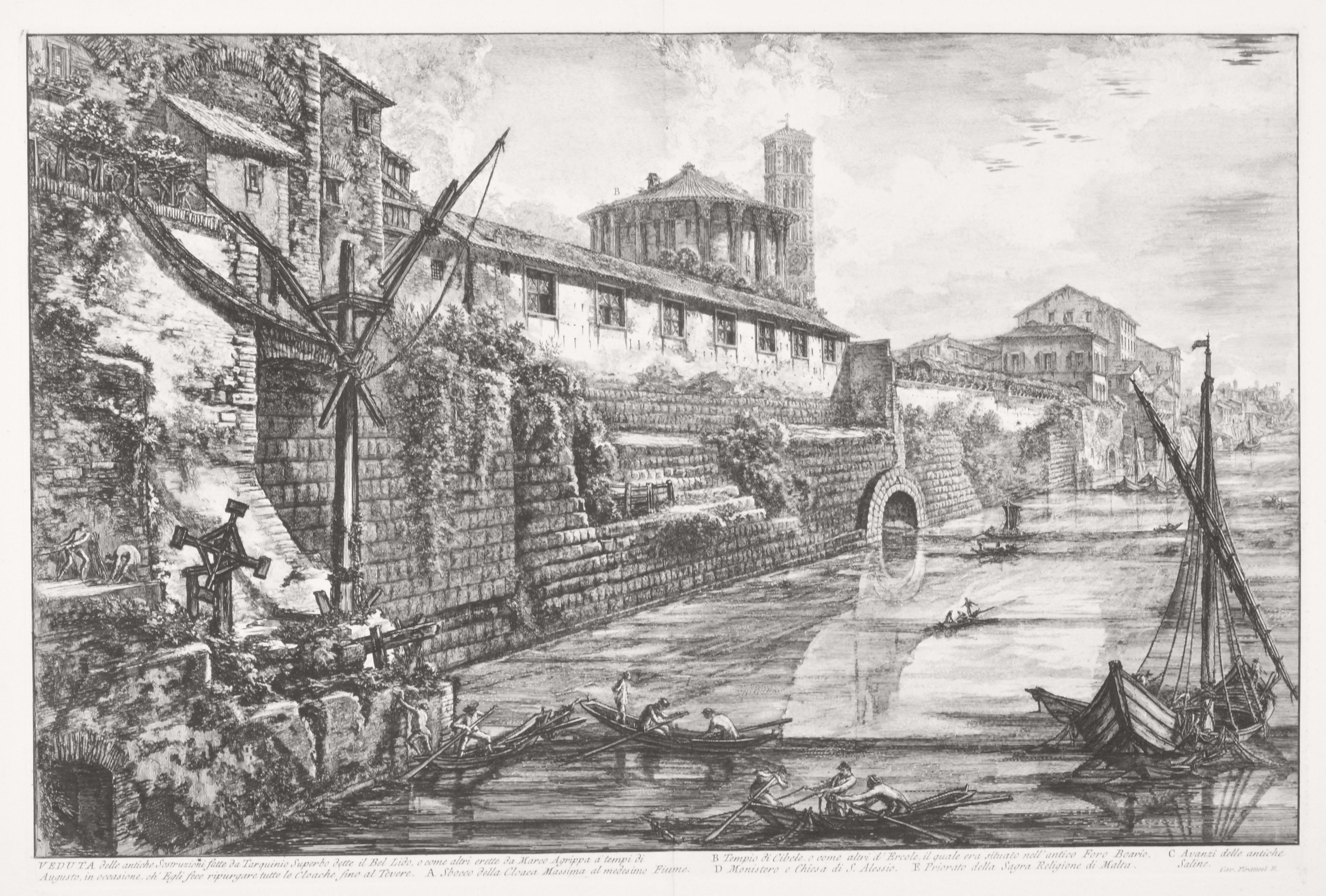 Landscape Print de Giovanni Battista Piranesi - Vista de la antigua estructura construida por Tarquinio Superbo llamada Bel Lido