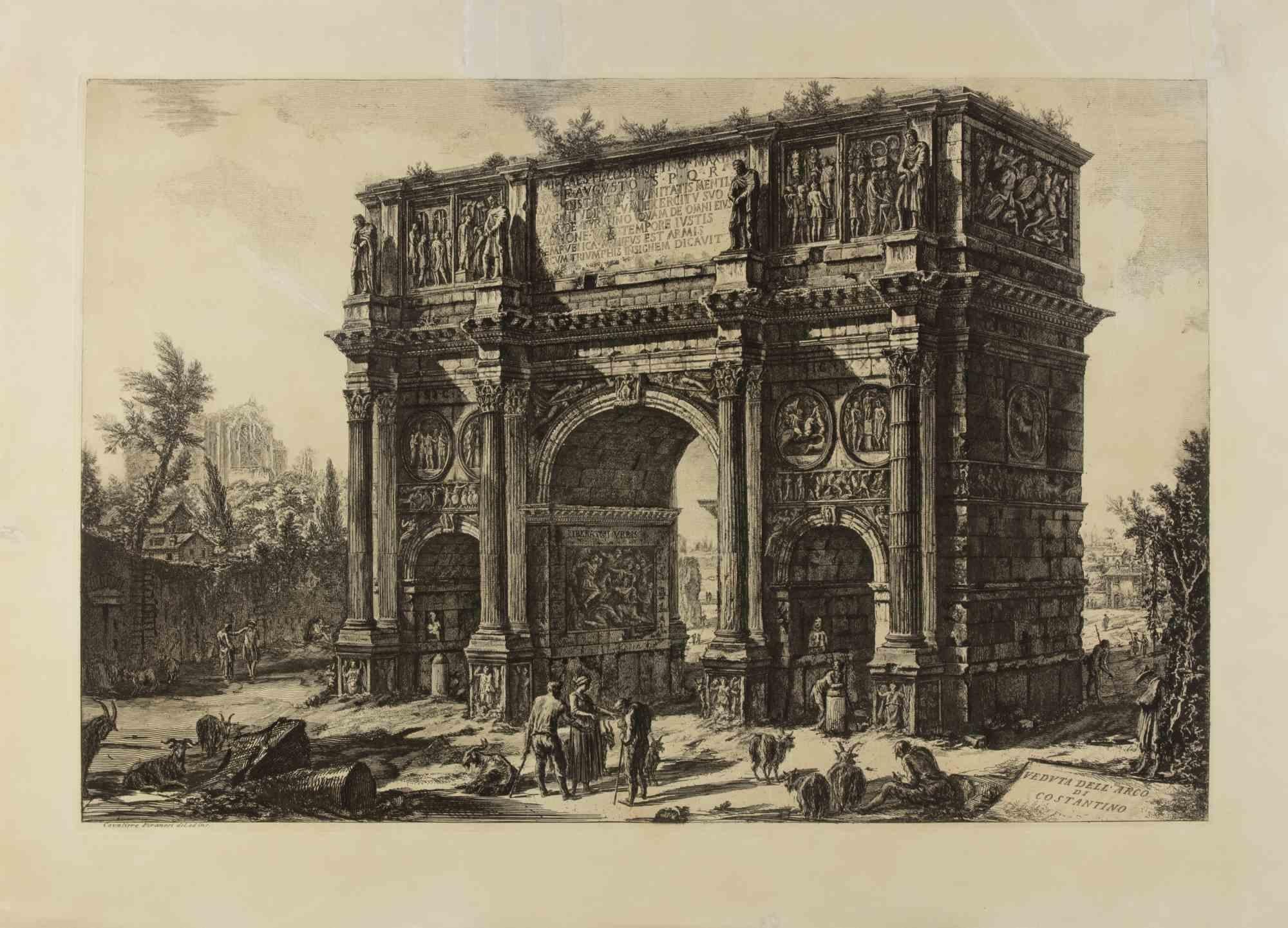 Figurative Print de Giovanni Battista Piranesi - Vista del Arco de Constantino - Aguafuerte de G.B.Piranesi - Siglo XIX