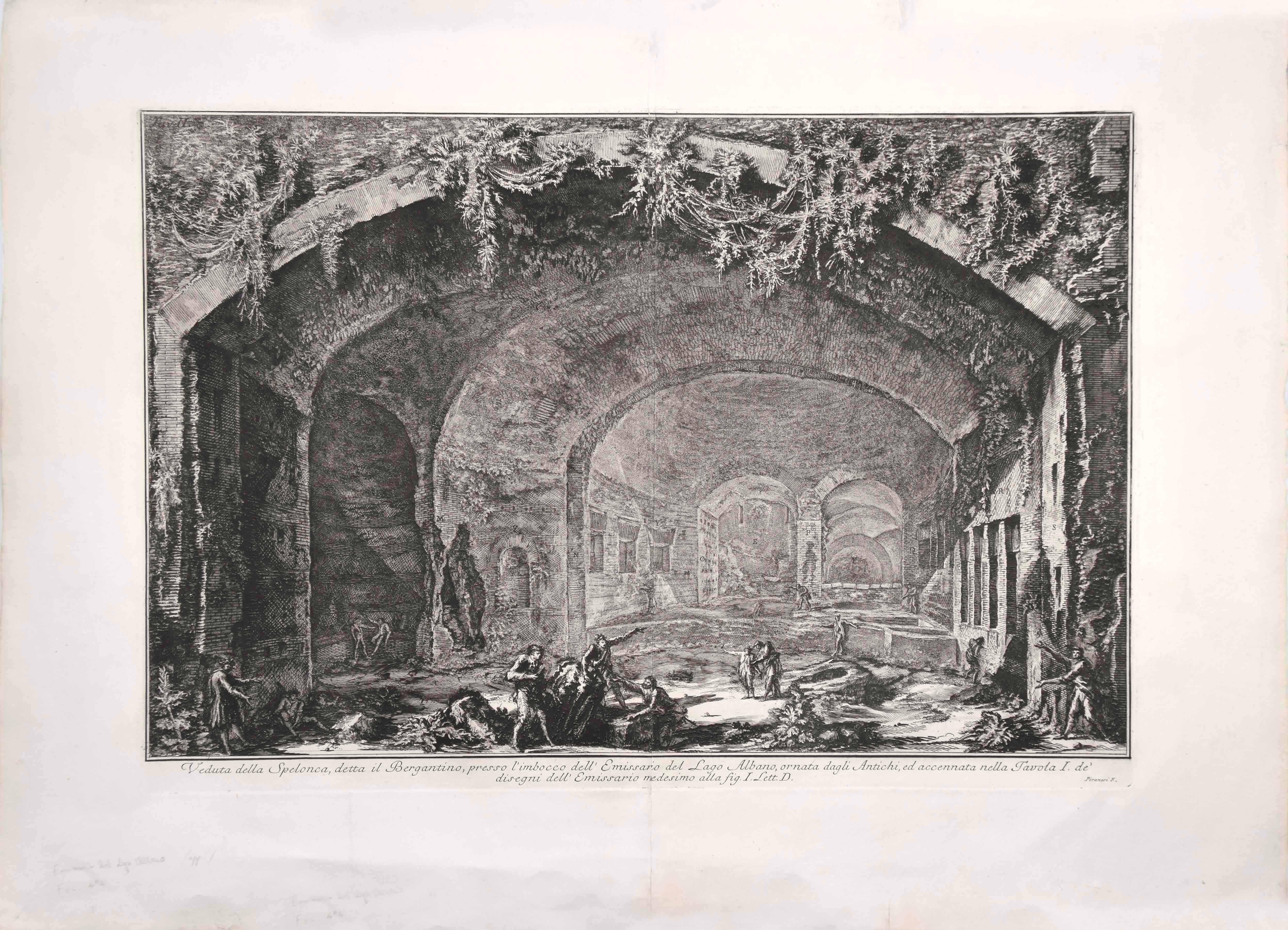 View of the Cave known as Bergantino  - Etching by G. B. Piranesi - 1762