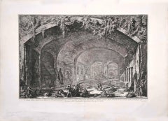 Antique View of the Cave known as Bergantino  - Etching by G. B. Piranesi - 1762