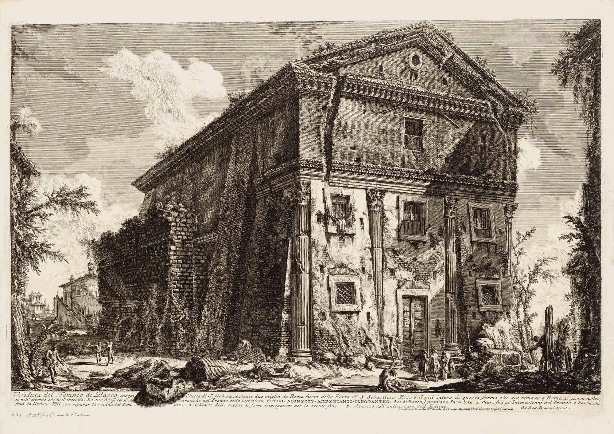 Giovanni Battista Piranesi Landscape Print - View of the Temple of Bacchus - Original Etching by Piranesi - 1758