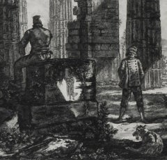 Vue des restes du derriere du Pronaos du Temple de Neptune dessine dans les deux