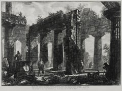 Antique Vue des restes du derriere du Pronaos du Temple de Neptune dessine dans les deux