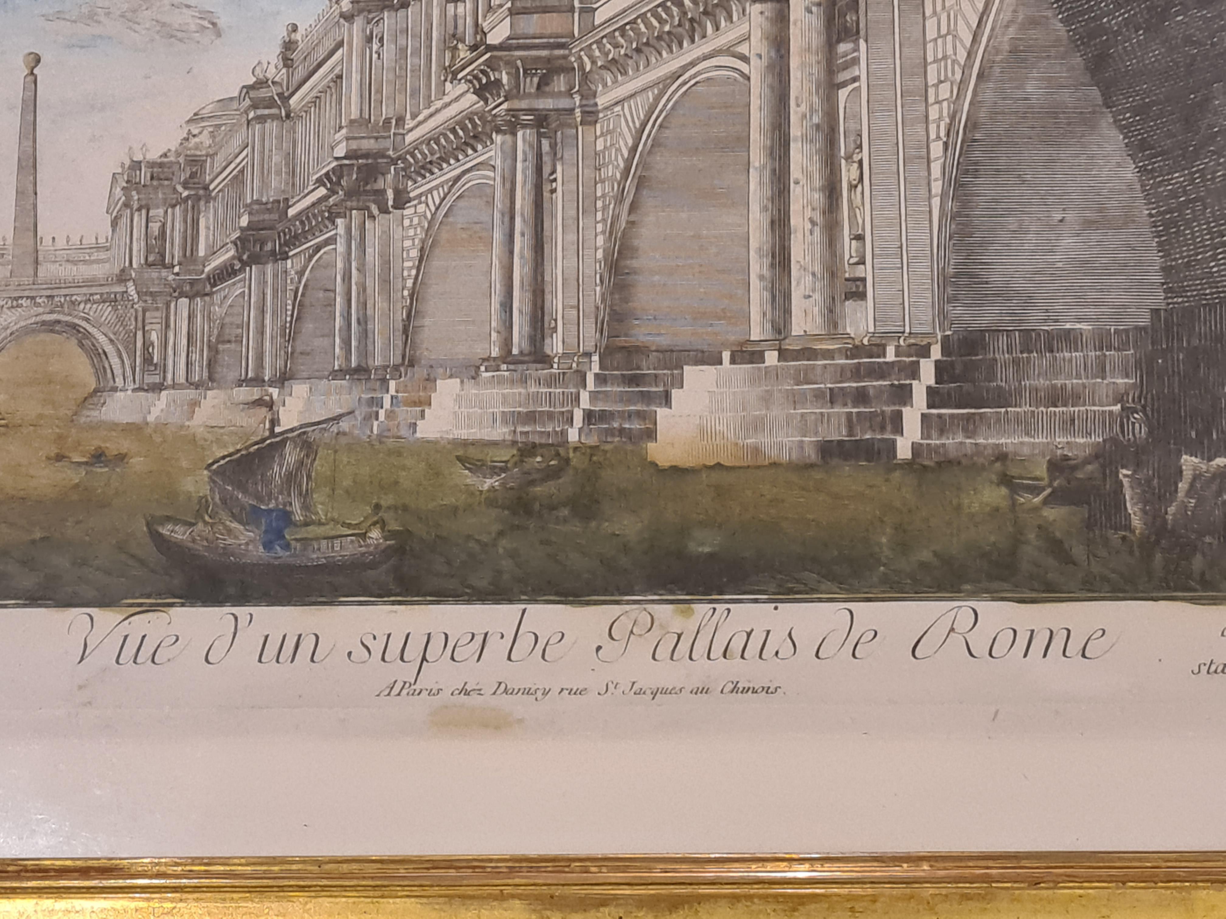 Piranesi, Hand Coloured Period Engraving, Vue d'un Superb Palais de Rome - Baroque Print by Giovanni Battista Piranesi