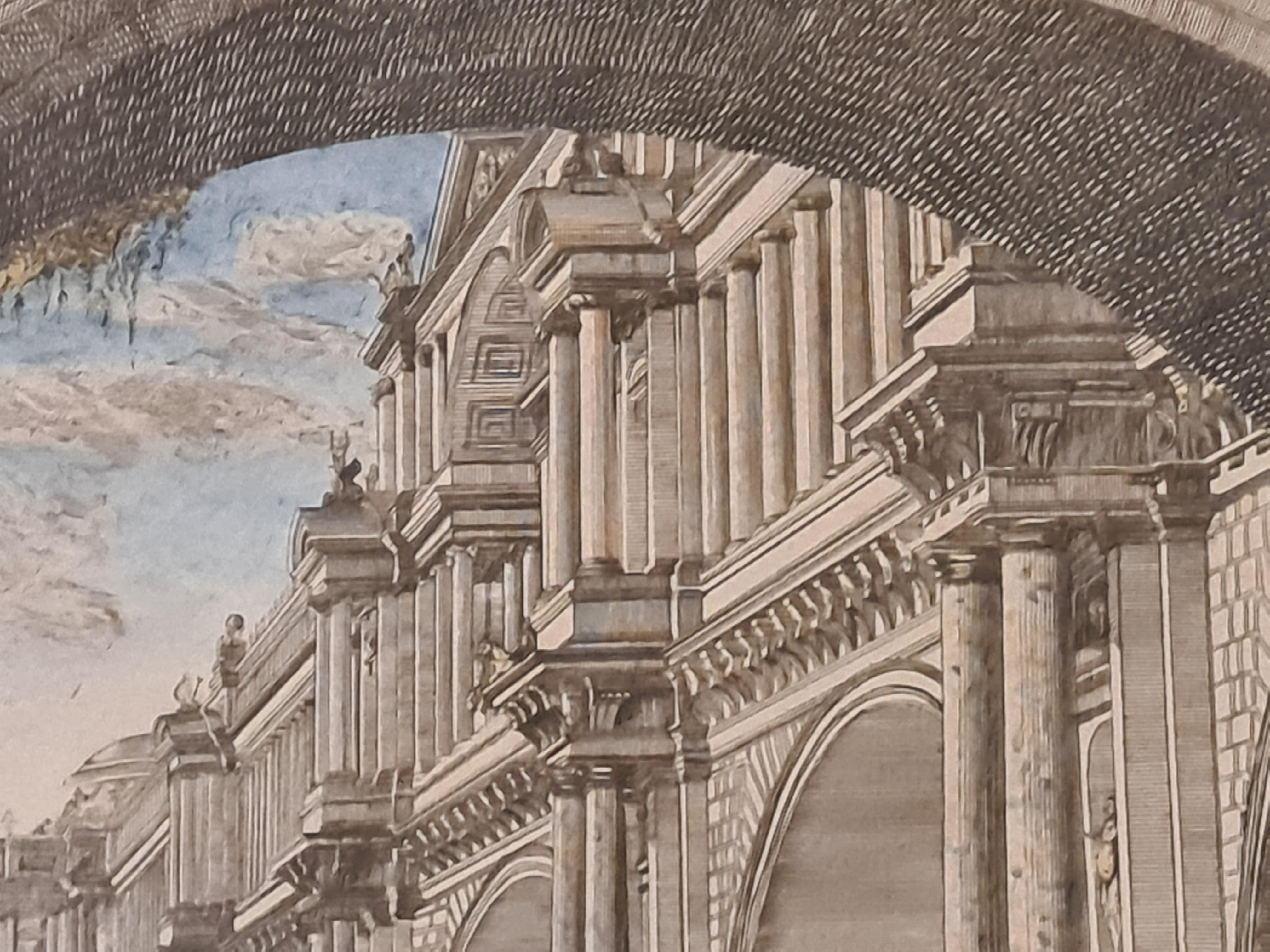 Piranesi, Hand Coloured Period Engraving, Vue d'un Superb Palais de Rome For Sale 2