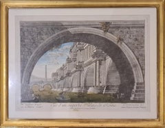 Piranesi, Grabado de época coloreado a mano, Vista de un soberbio Palacio de Roma
