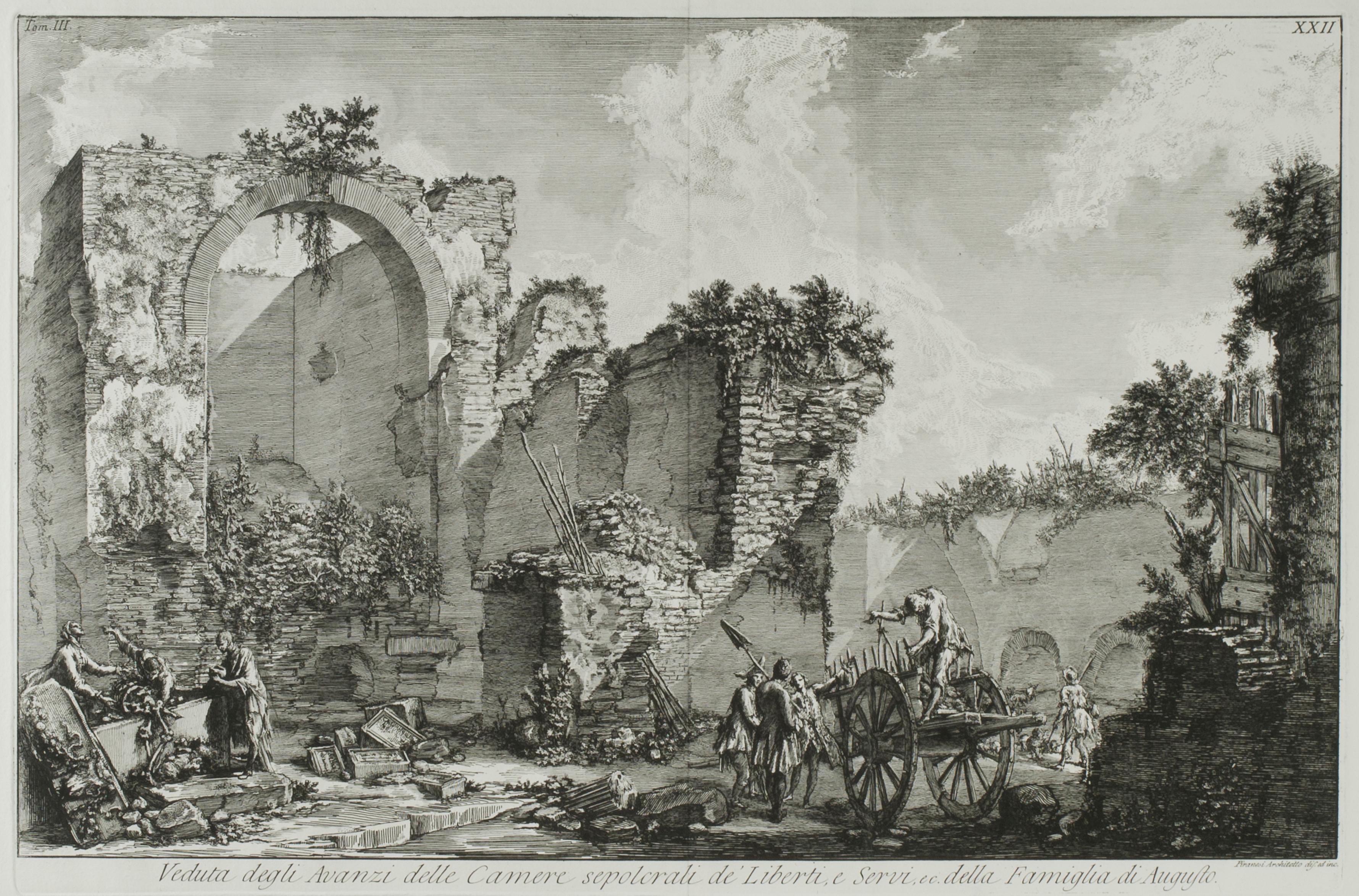 Giovanni Battista Piranesi Landscape Print - XXII Veduta degli Avanzi delle Camere sepolcradi de' Liberti, e Servi