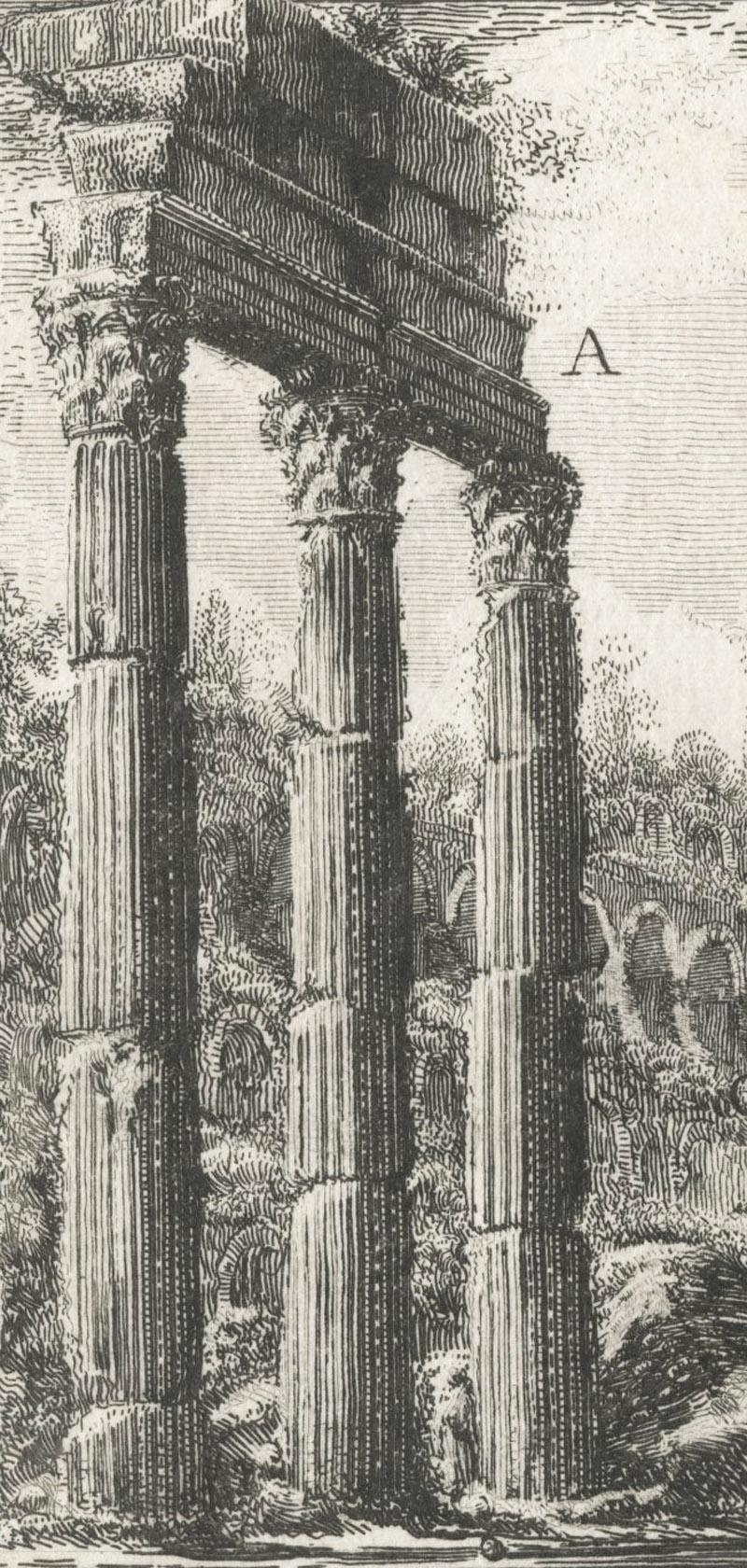XXXIII Fig. I Avanzo del Tempio di Castore e Polluce  - Print by Giovanni Battista Piranesi
