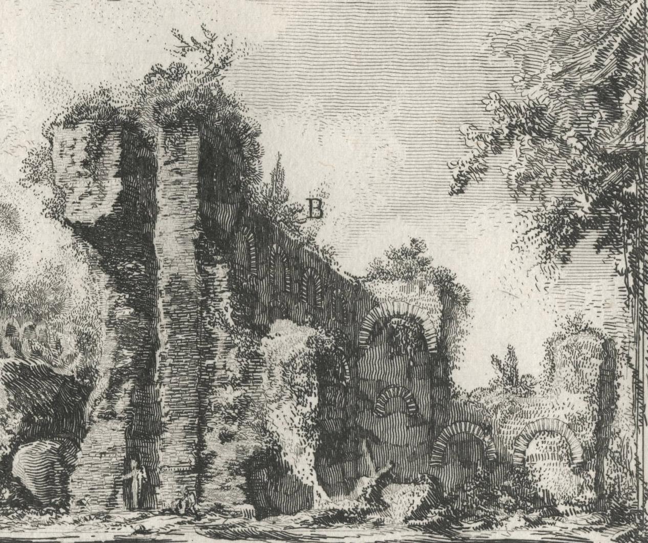 XXXIII Fig. I Avanzo del Tempio di Castore e Polluce - Old Masters Print by Giovanni Battista Piranesi