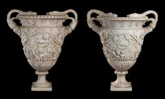 Antique Monumental Pair of  White Marble Vases Classical Roman Grand Tour Piranesi 19th