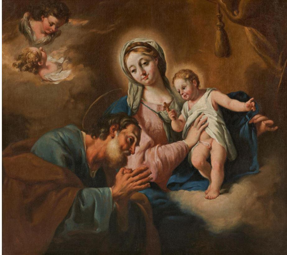 Giovanni Battista Pittoni, Holy Family with Cupids, Venetian Baroque, Christmas