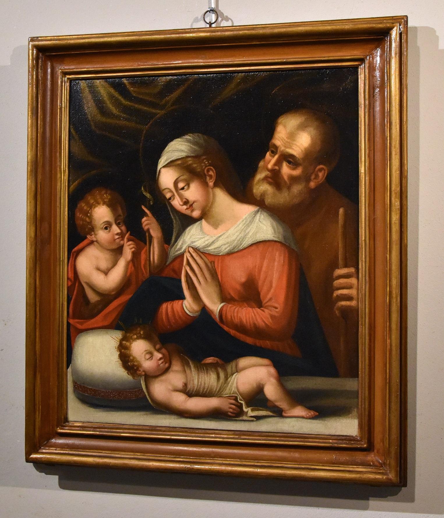 Holy Family Ramenghi Paint Oil on canvas Old master 17th Century Religious Art For Sale 9