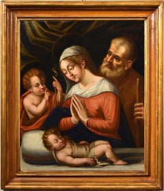 Holy Family Ramenghi Paint Oil on canvas Old master 17th Century Religious Art