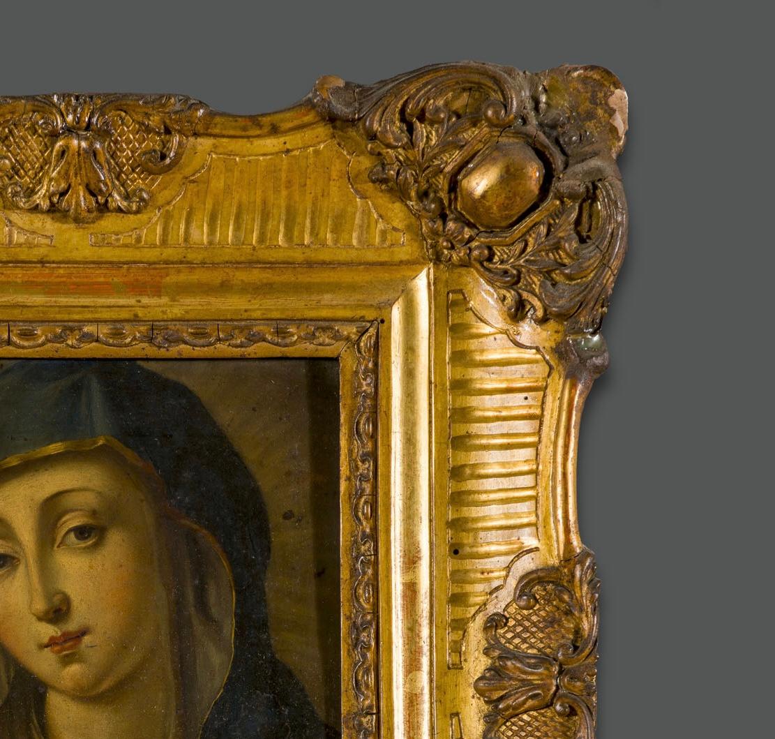 Giovanni Battista Salvi zugeschriebenes italienisches religiöses Gemälde aus dem 17.

Jungfrau Maria 
Zeitraum: zweite Hälfte des 17. Jahrhunderts
Technik: Öl auf Kupfer
Ein wunderschönes, bedeutendes Gemälde, das, obwohl unsigniert, dem großen