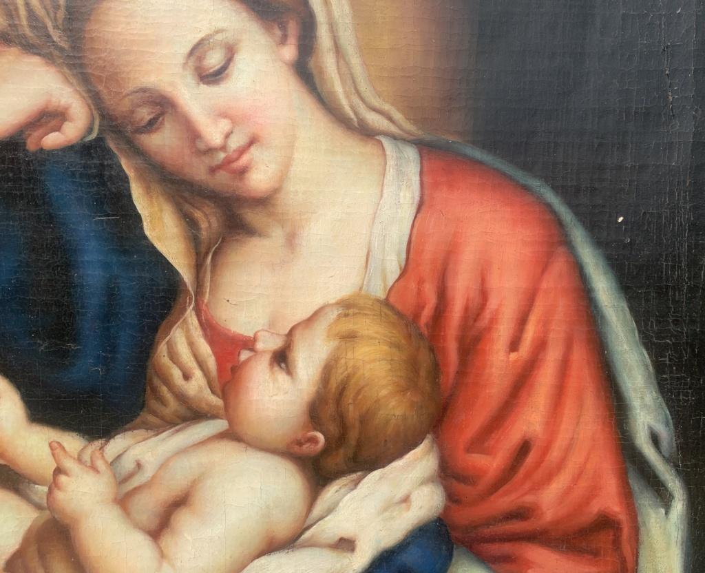 Follower of Giovanni Battista Salvi, known as Sassoferrato (19th century) - Madonna with Child and Goldfinch.

100 x 80 cm.

Antique oil painting on canvas, without frame.

Condition report: Good state of conservation of the pictorial surface, there