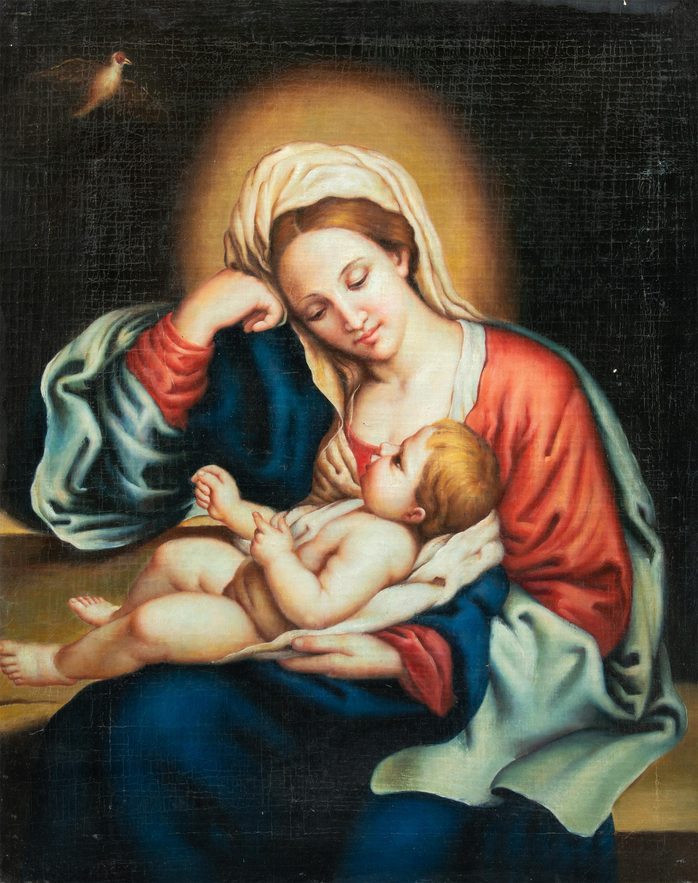 Giovanni Battista Salvi da Sassoferrato Interior Painting - Follower of Sassoferrato (Bologna) - 19th century figure painting - Virgin Child