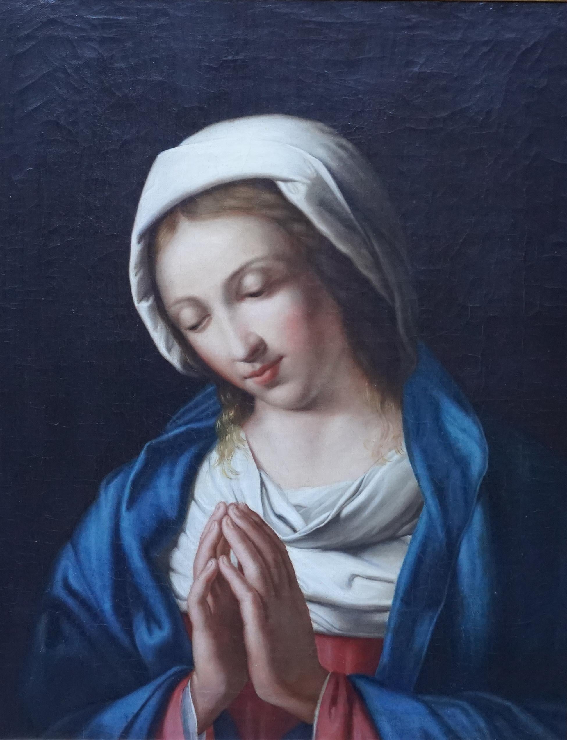 Portrait of Madonna at Prayer - Italian Old Master art religious oil painting For Sale 3