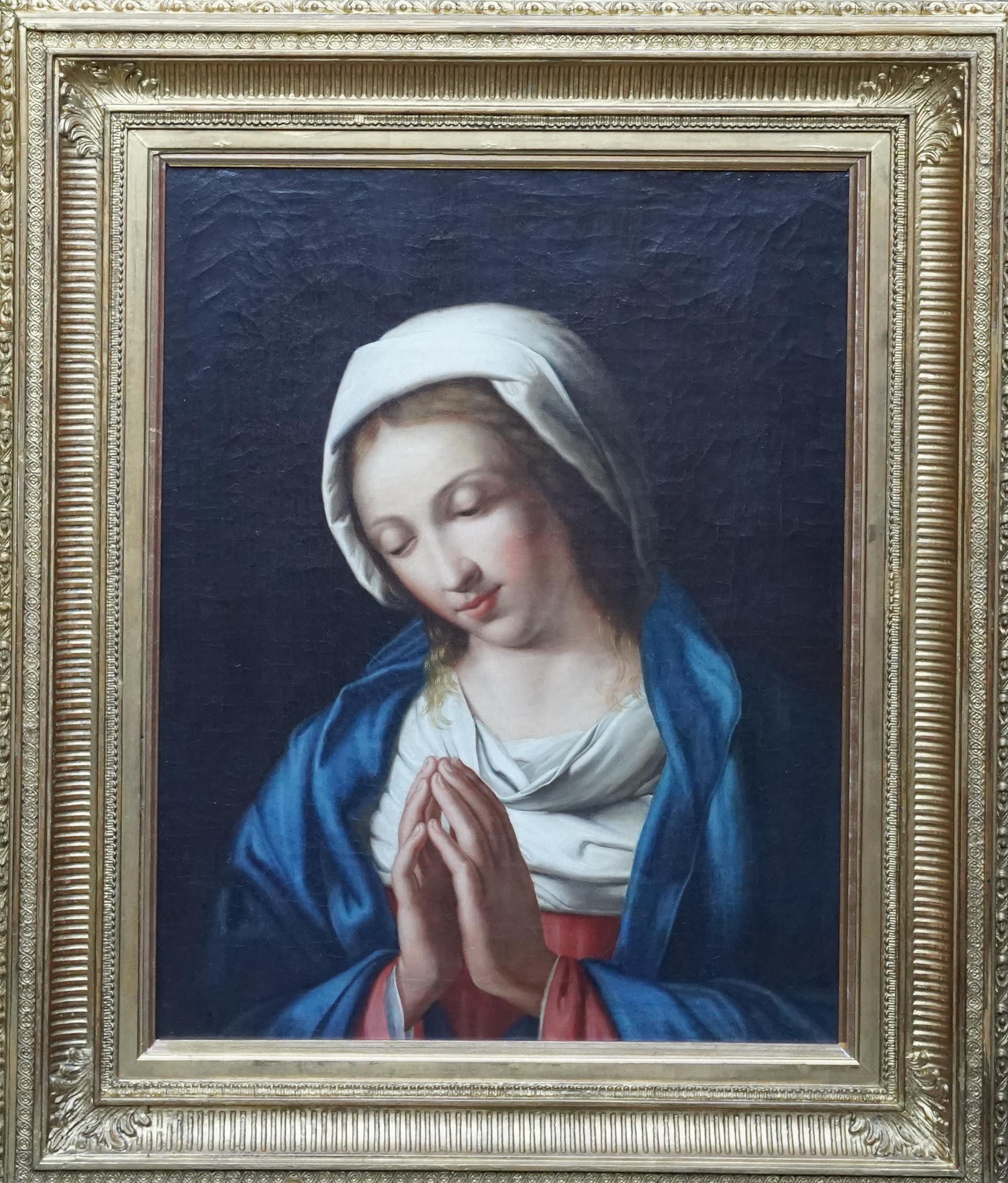 Portrait of Madonna at Prayer - Italian Old Master art religious oil painting For Sale 4
