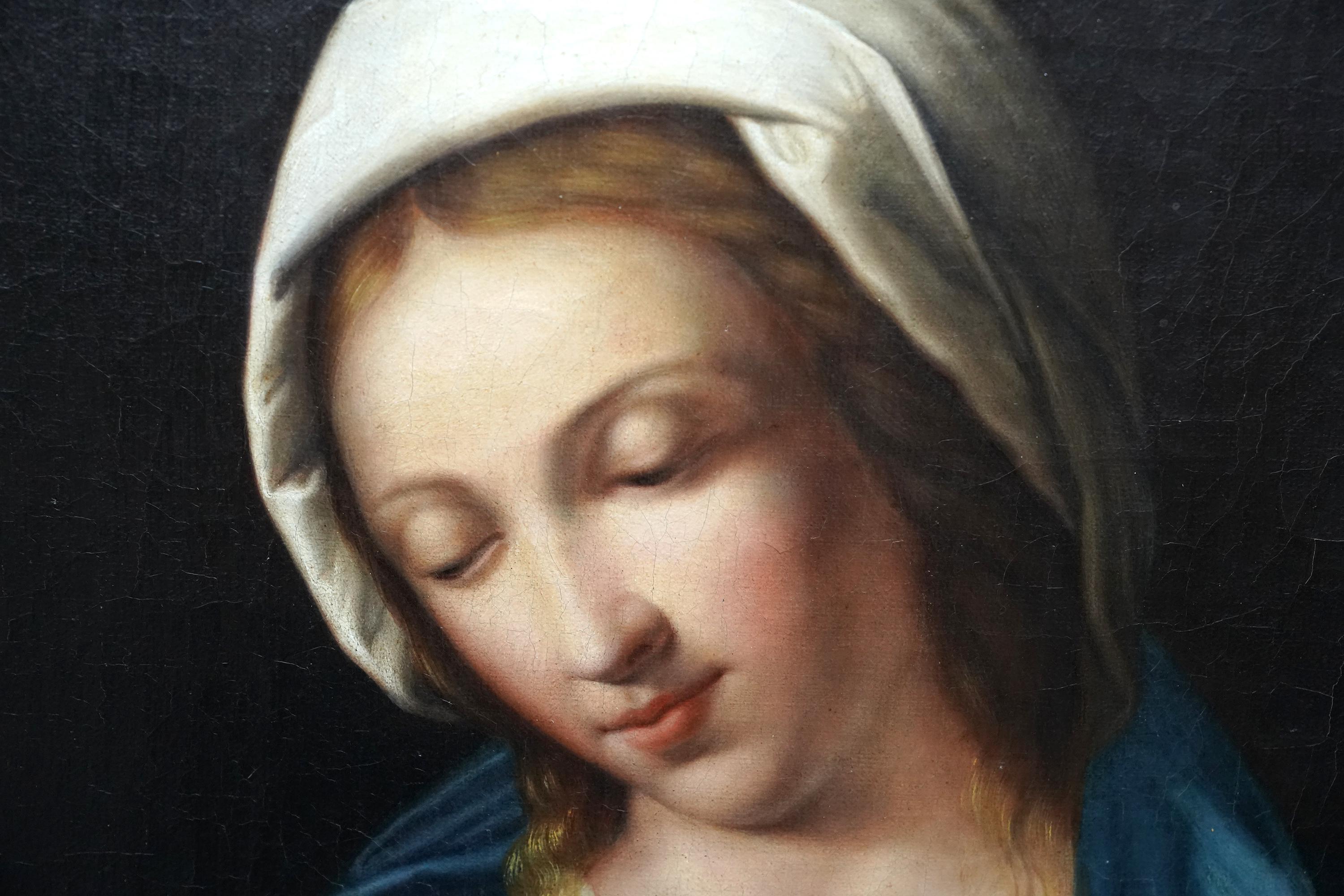 Dieses besondere Ölgemälde eines religiösen Altmeisters wird einem Anhänger von Giovanni Battista Salvi oder Sassoferrato, wie er besser bekannt ist, zugeschrieben. Um 1790 gemalt, handelt es sich um ein Kopf-Schulter-Porträt der Madonna beim Gebet,