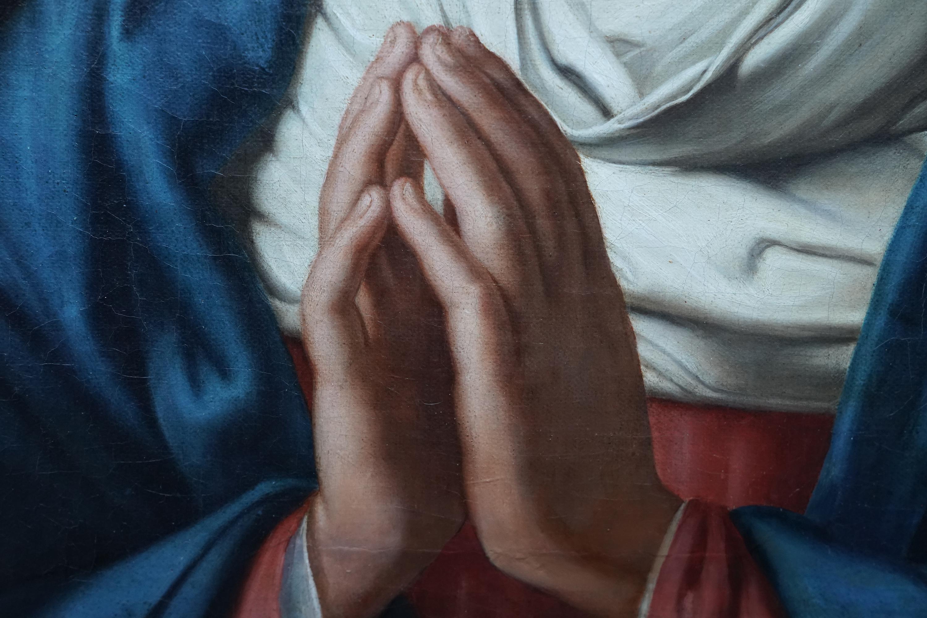 Porträt von Madonna im Gebet – Italienisches religiöses Ölgemälde eines Alten Meisters im Angebot 1