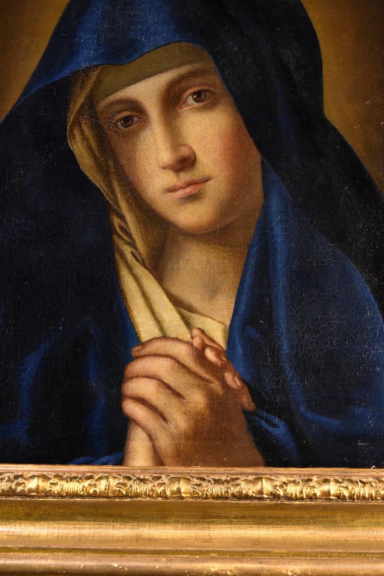 Giovanni Battista Salvi, bekannt als Sassoferrato (Sassoferrato 1609 - Rom 1685) Werkstatt/Kreis 

Betende Madonna  

Zweite Hälfte des 17. Jahrhunderts  

Öl auf Leinwand (57 x 46, mit Rahmen 78 x 65)  

Diese prächtige Madonna, die in einem