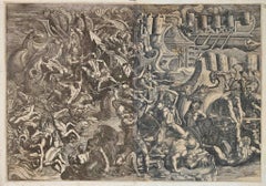 Naval Battle between Greeks and Trojans - Etching by G. B.Scultori - 1538