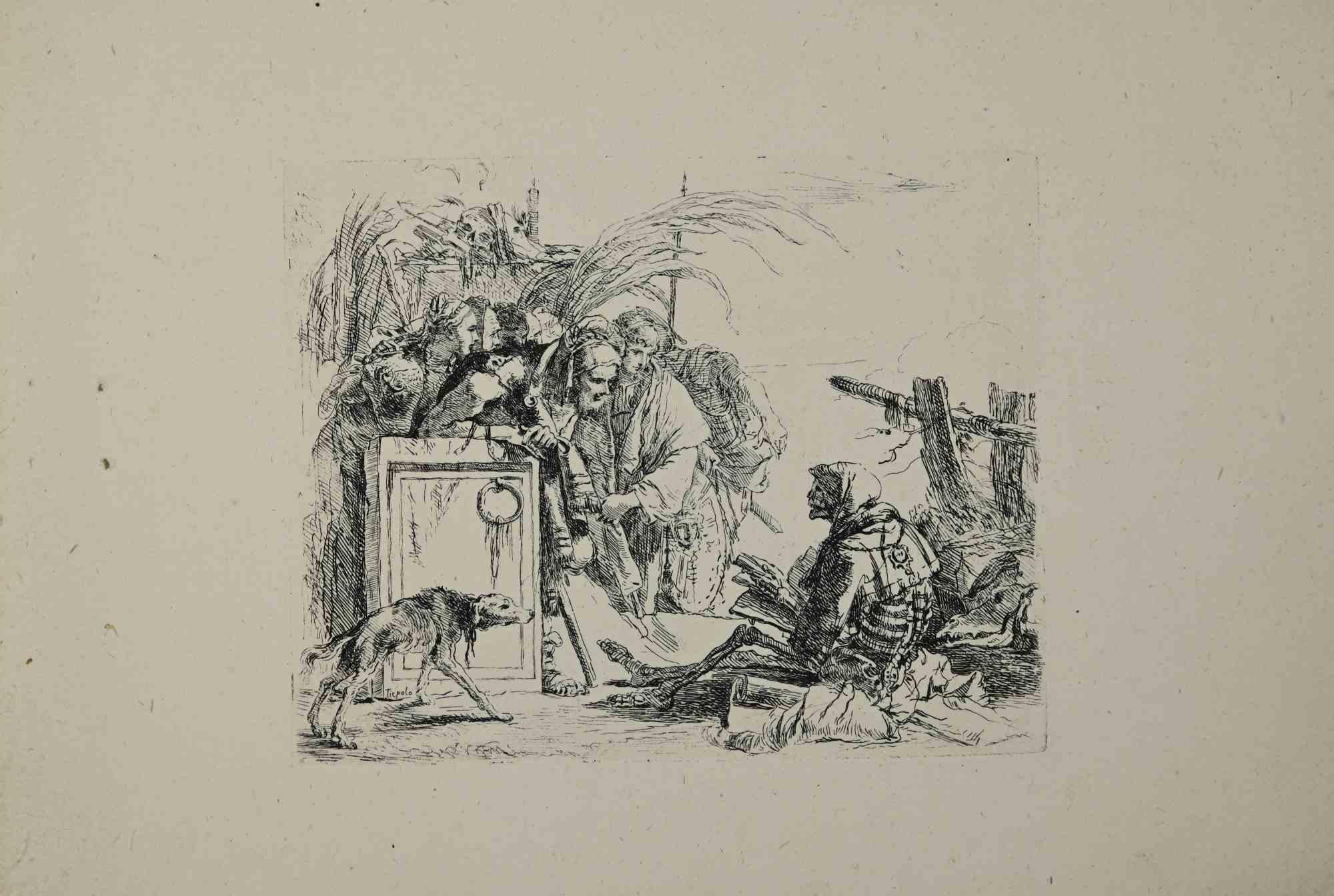Giovanni Battista Tiepolo Figurative Print - Death Holds an Audience - Etching by G.B. Tiepolo - 1785