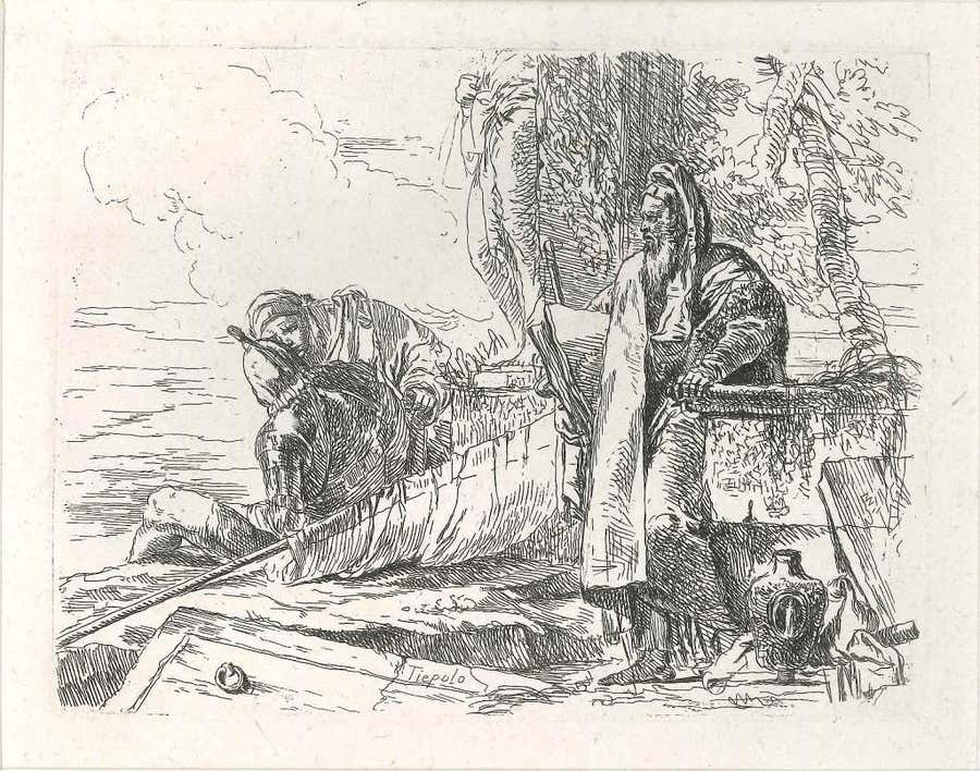 Philosopher Standing with Two Figures - Original Etching by G.B. Tiepolo