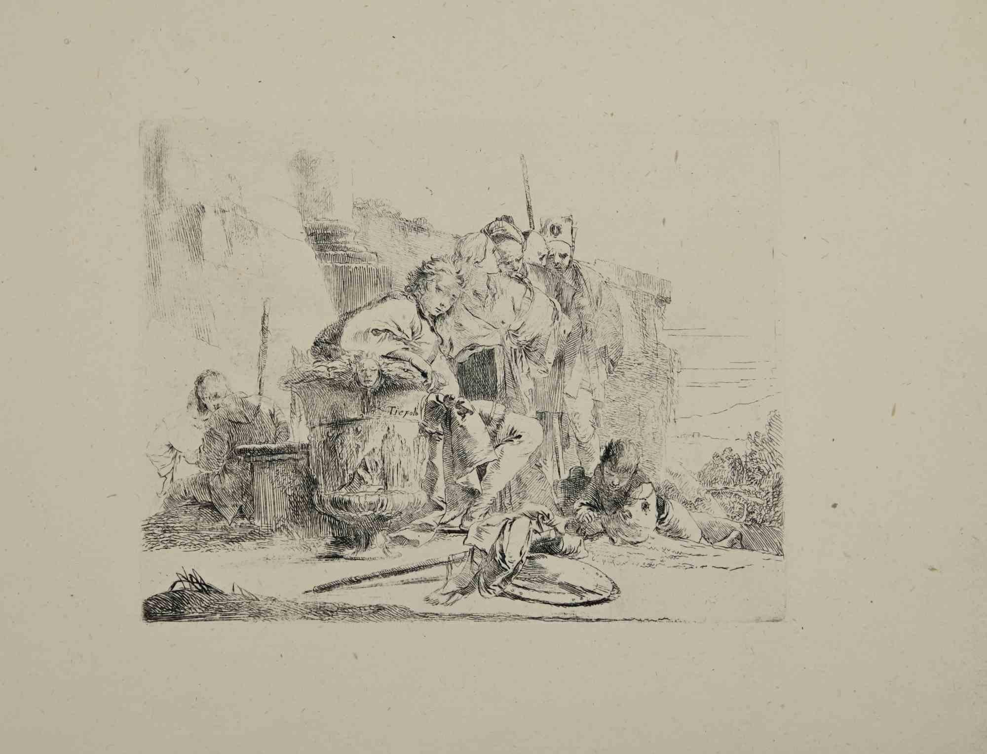 Giovanni Battista Tiepolo Figurative Print - The Young Man Sitting - Etching by G.B. Tiepolo - 1785