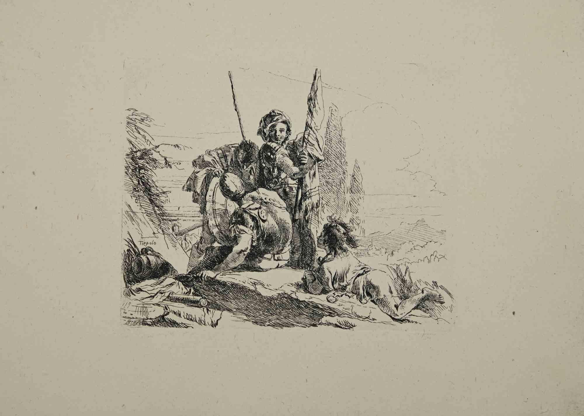 Figurative Print Giovanni Battista Tiepolo - Deux soldats - eau-forte de G.B. Tiepolo - 1785