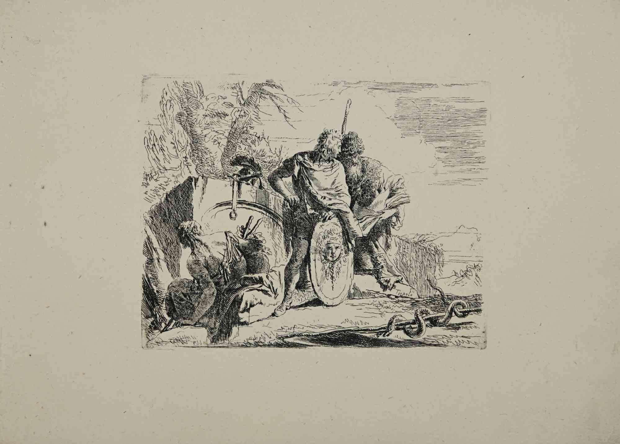 Giovanni Battista Tiepolo Figurative Print - Two Soldiers - Etching by G.B. Tiepolo - 1795
